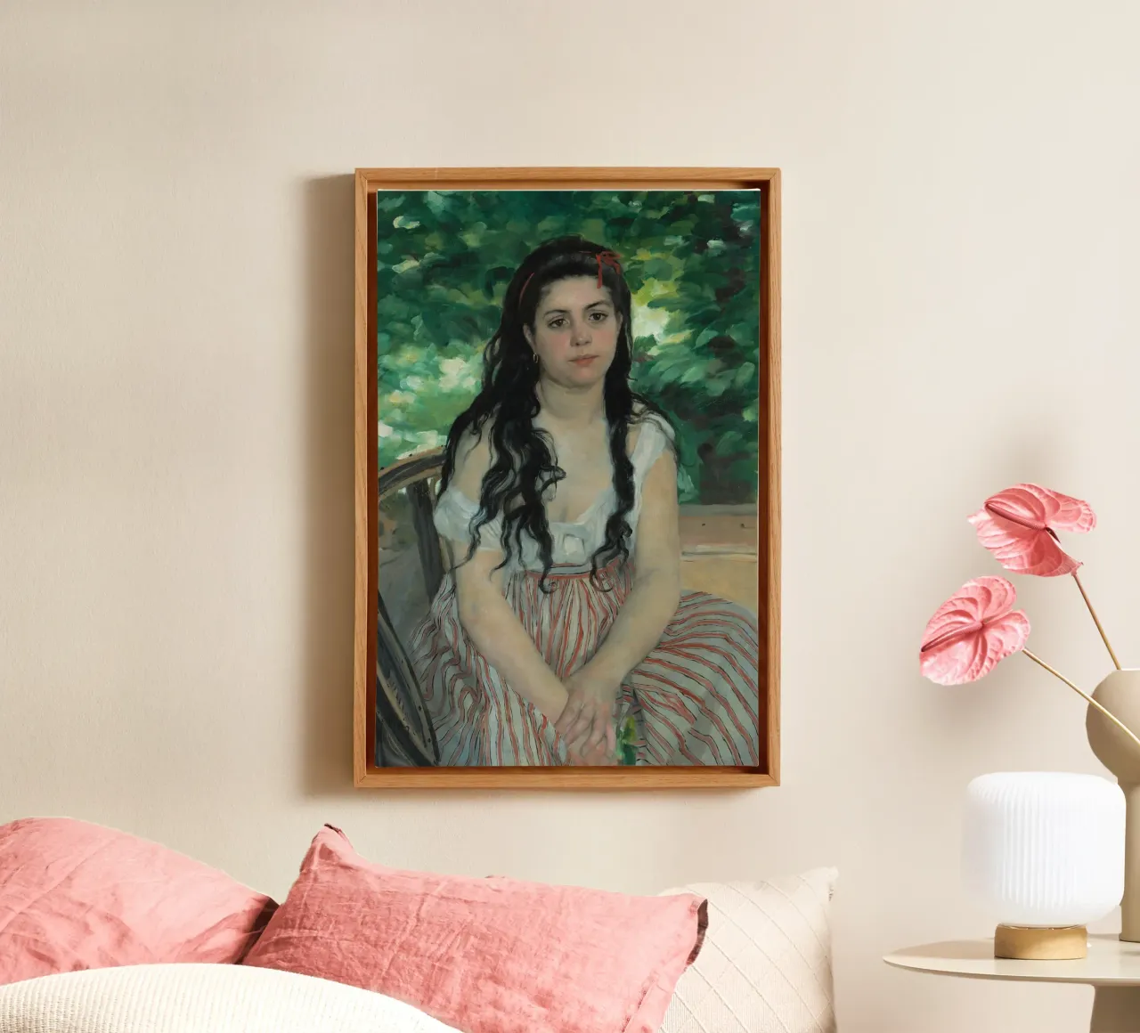 Pierre-Auguste Renoir - En verano - Gitana lienzo con Marco flotante de Timeless Artworks