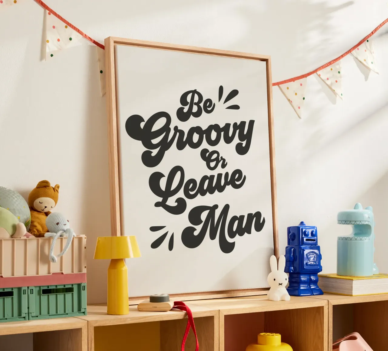 Be Groovy Or Leave Quote (tono bianco sporco) tela con Cornice a cassetta da Paigaam Studio