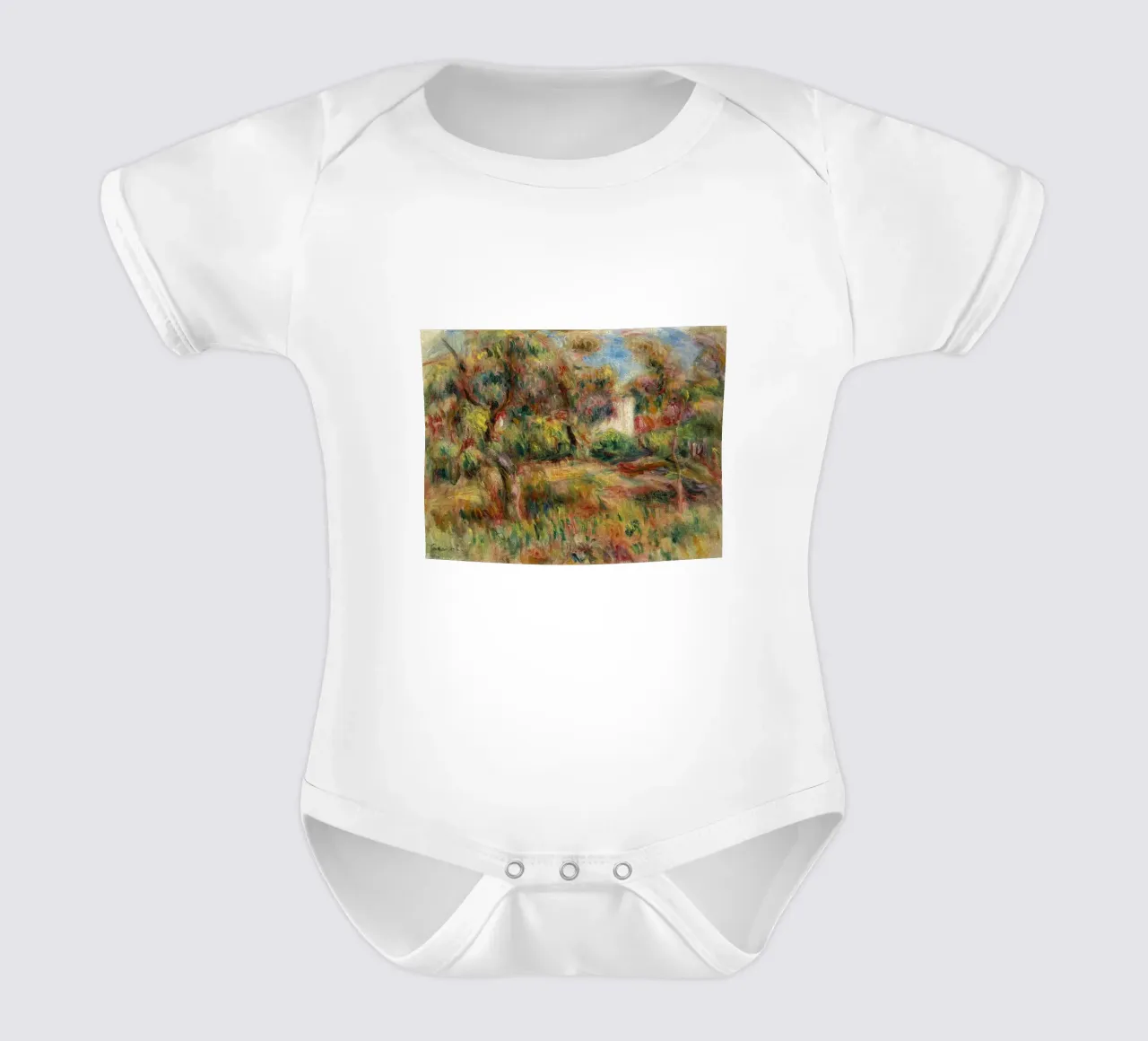 Pierre-Auguste Renoir - Paesaggio con capanna body neonato maniche corte da Timeless Artworks