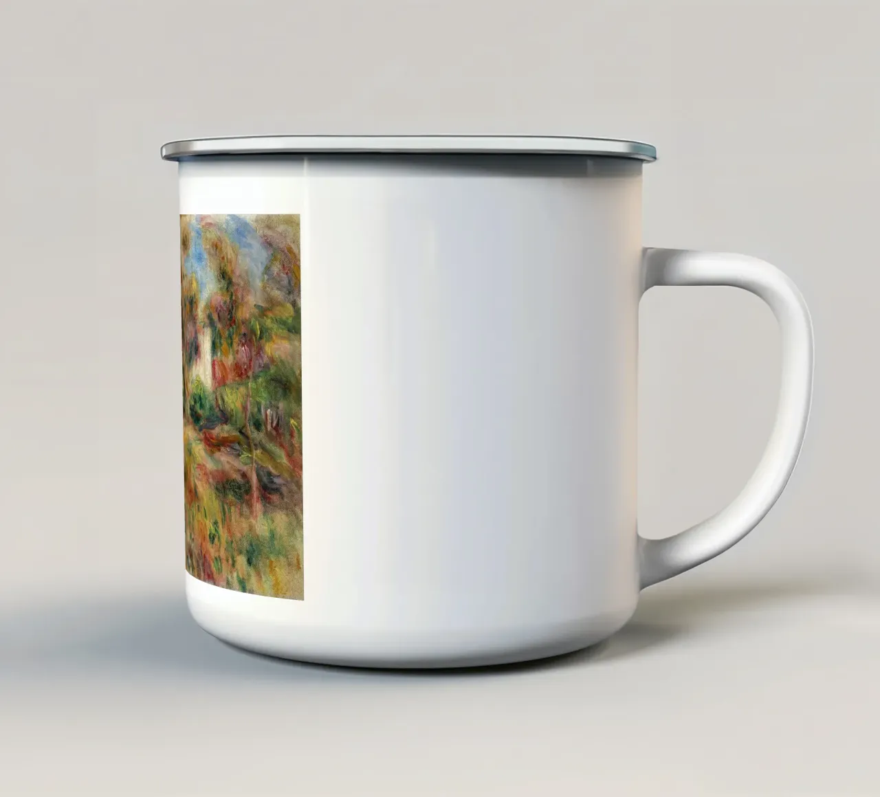 Pierre-Auguste Renoir - Paesaggio con capanna tazza in smalto da Timeless Artworks