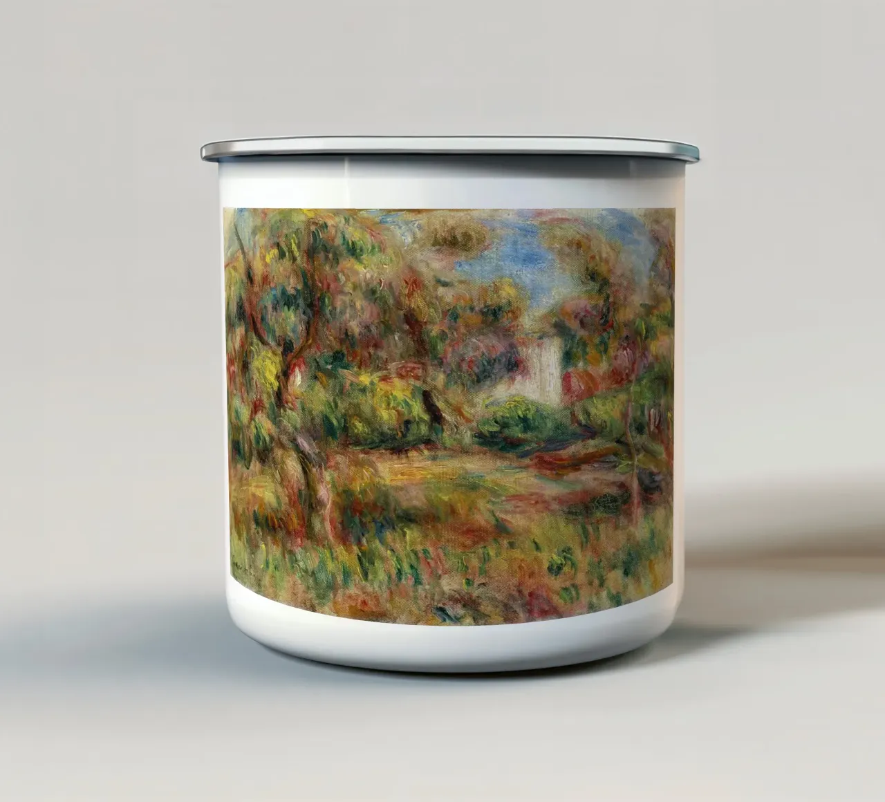 Pierre-Auguste Renoir - Paesaggio con capanna tazza in smalto da Timeless Artworks