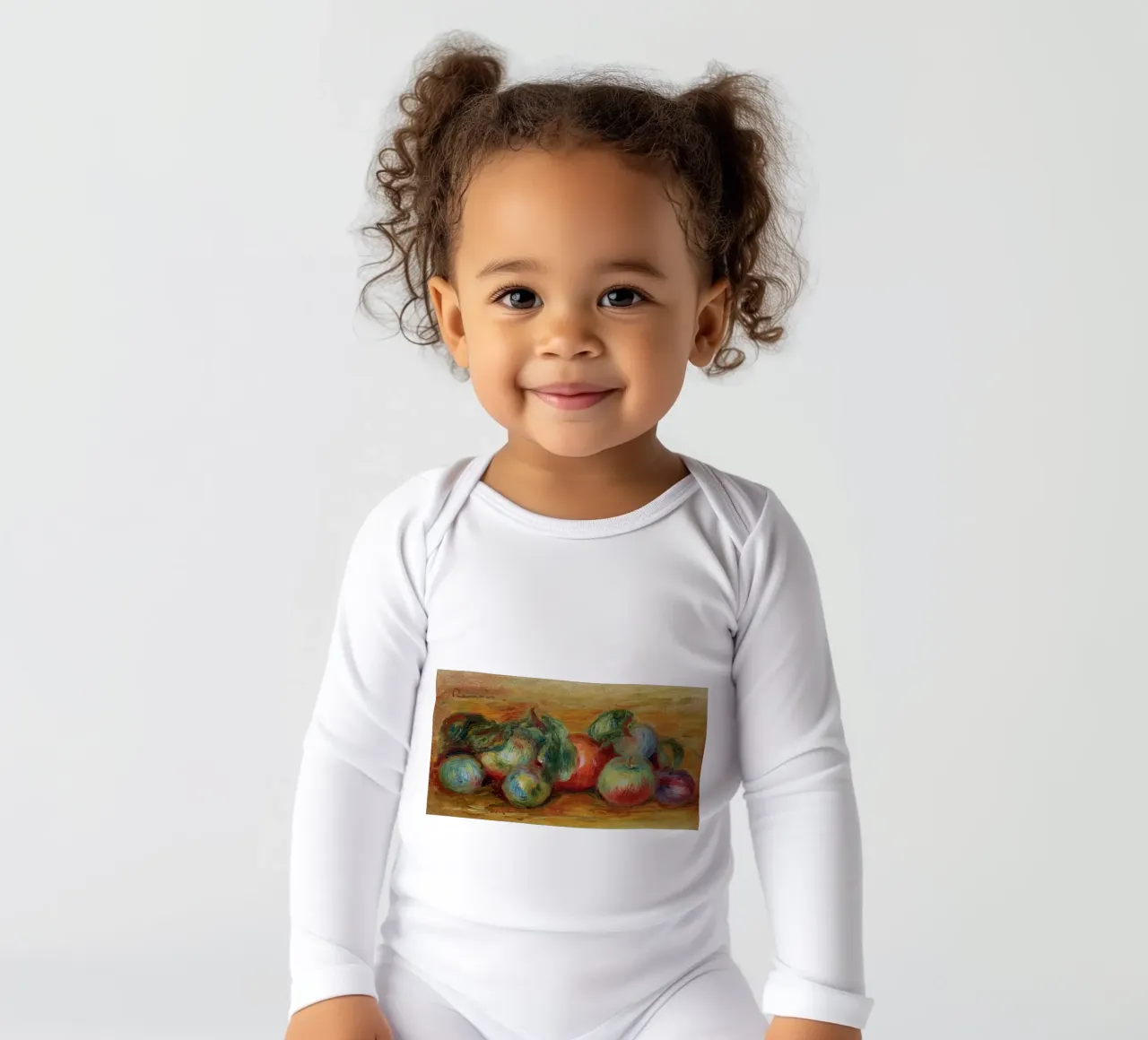Pierre-Auguste Renoir - Still life with fruit long-sleeve baby romper by Timeless Artworks