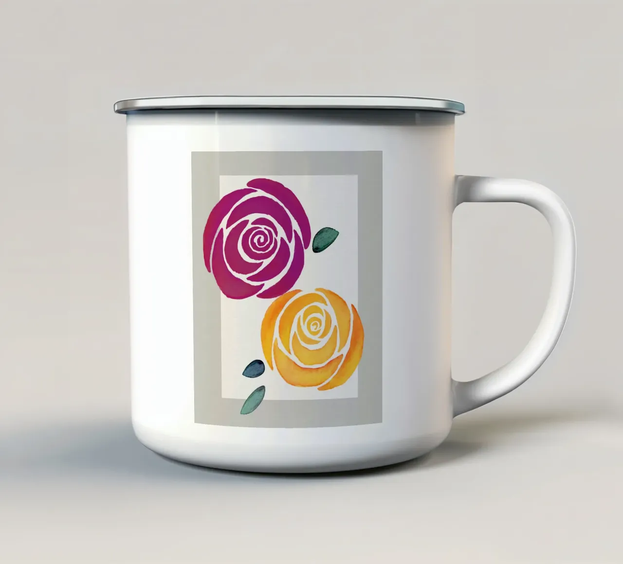 Zwei stilisierte Rosen in lila und gelb tazza in smalto da Farbwelten