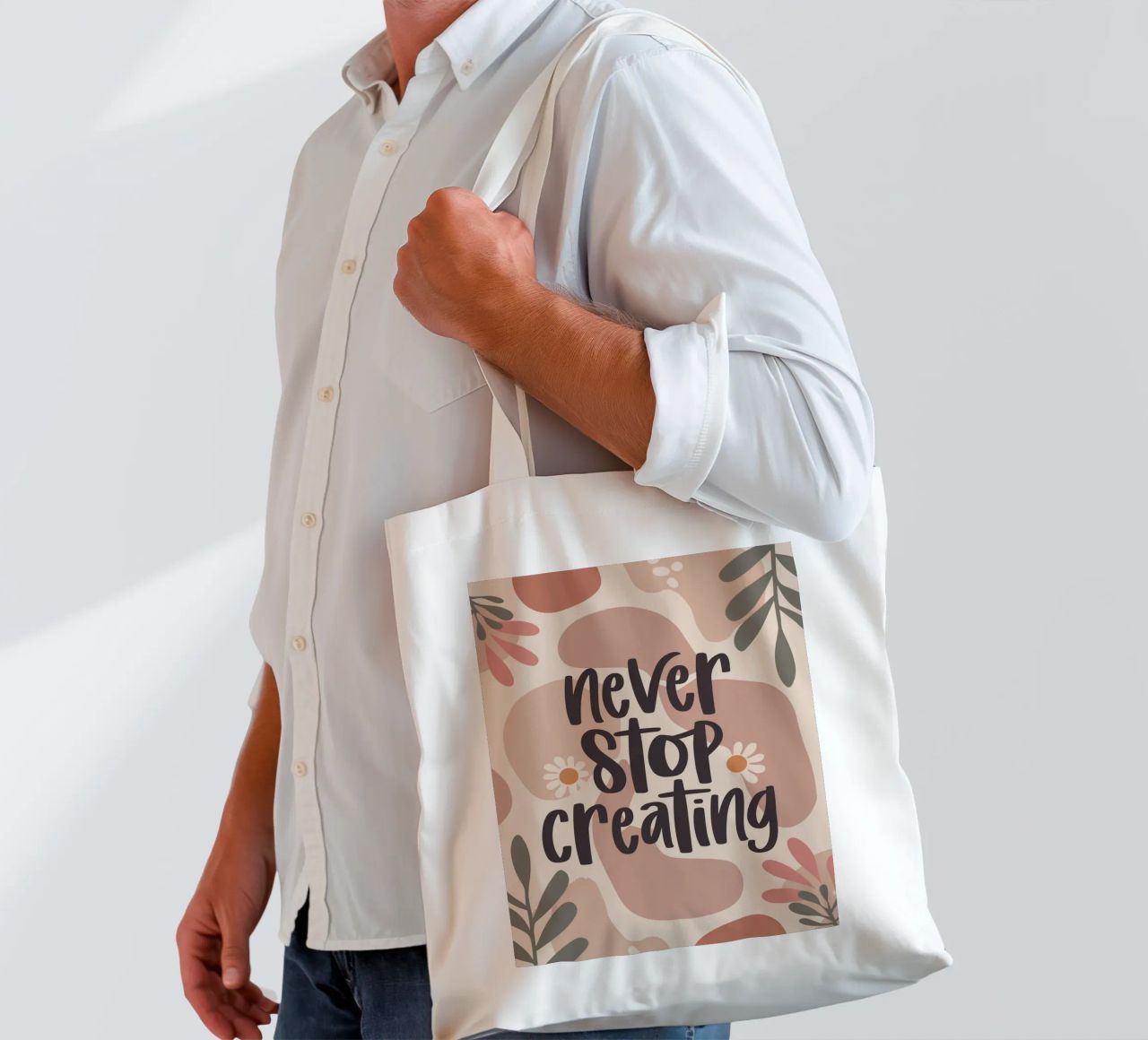 Never Stop Creating – Boho Pastel Crafting Design borsa in juta da Soleil Basque