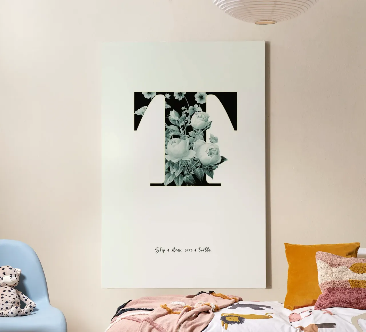 Flower Alphabet - T canvas met Baklijst van Froilein Juno