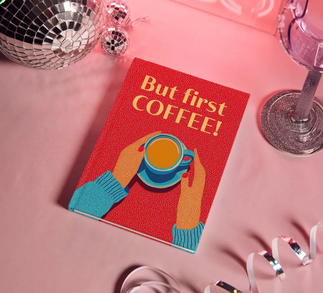 ☕ Coffee Wall Art - Mais d'abord, le café ! Œuvre d'art pop féminine carnet de notes de Kaji
