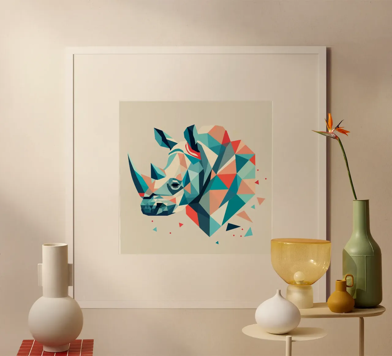 Rinoceronte astratto - Forza geometrica poster con telaio in legno da namosh