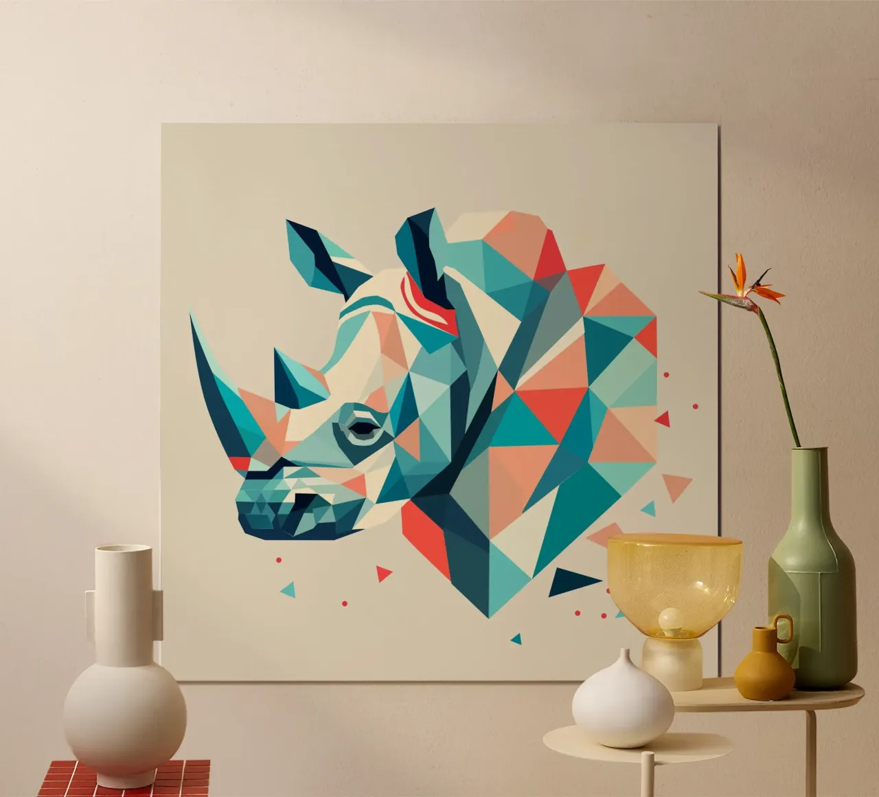 Rinoceronte astratto - Forza geometrica poster con telaio in legno da namosh