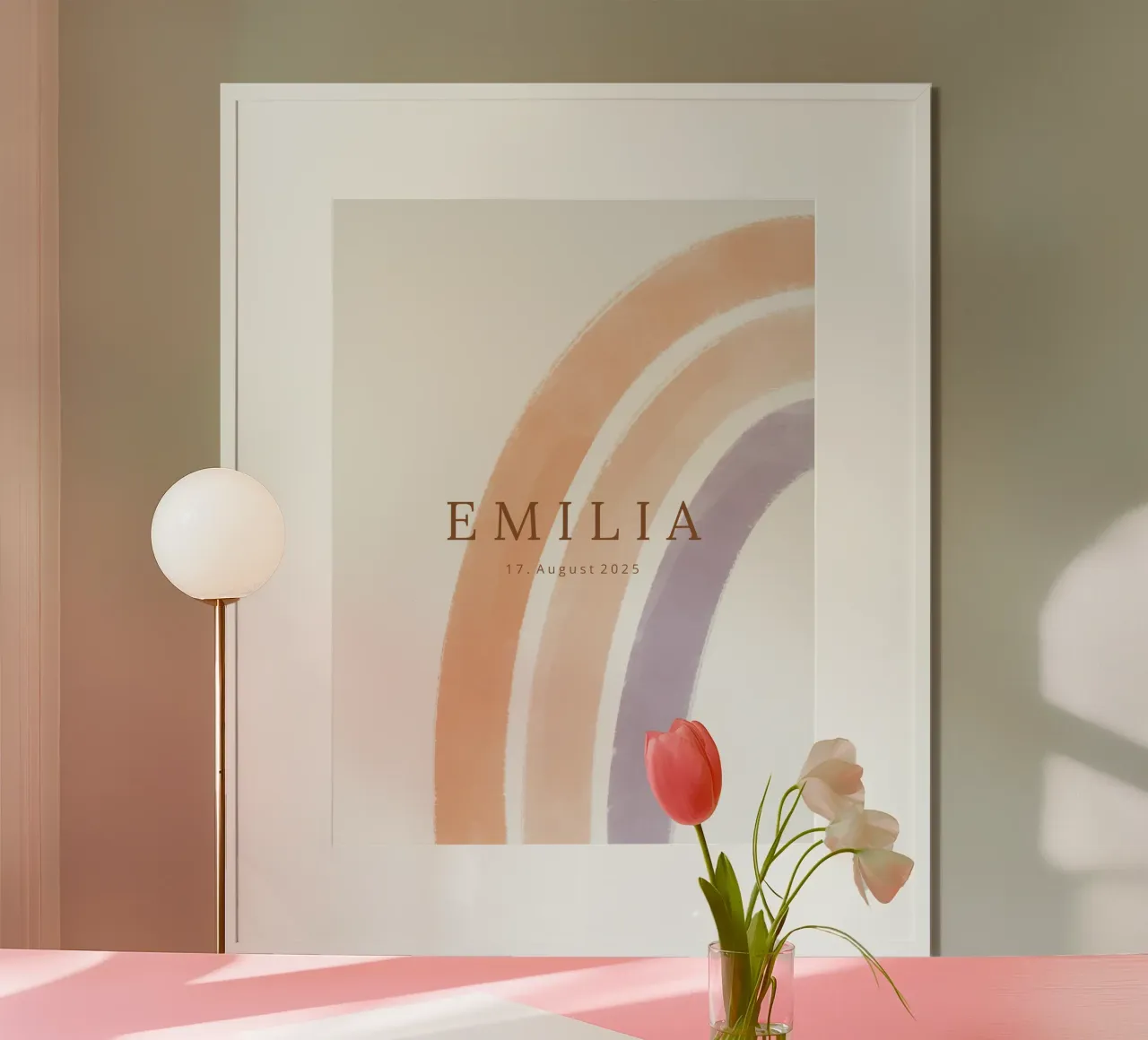 Pink Rainbow poster with wooden frame by we line studio - design