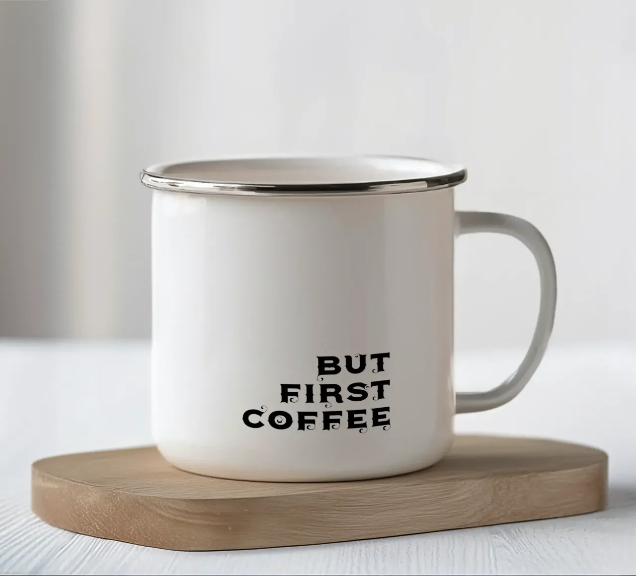 But First Coffee enamel mug by YV TYPOGRAPHY