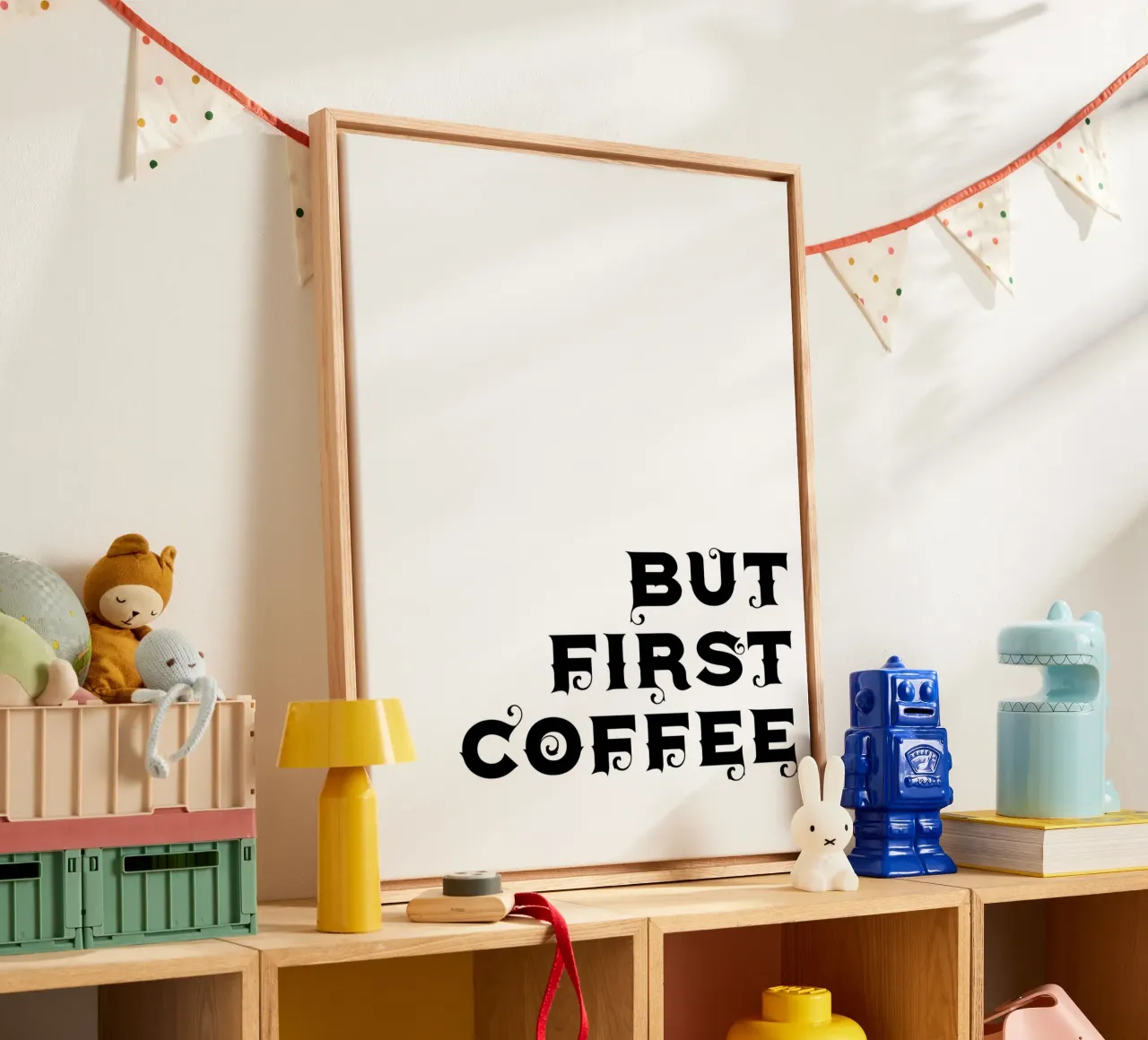 Ma prima il caffè tela con Cornice a cassetta da YV TYPOGRAPHY