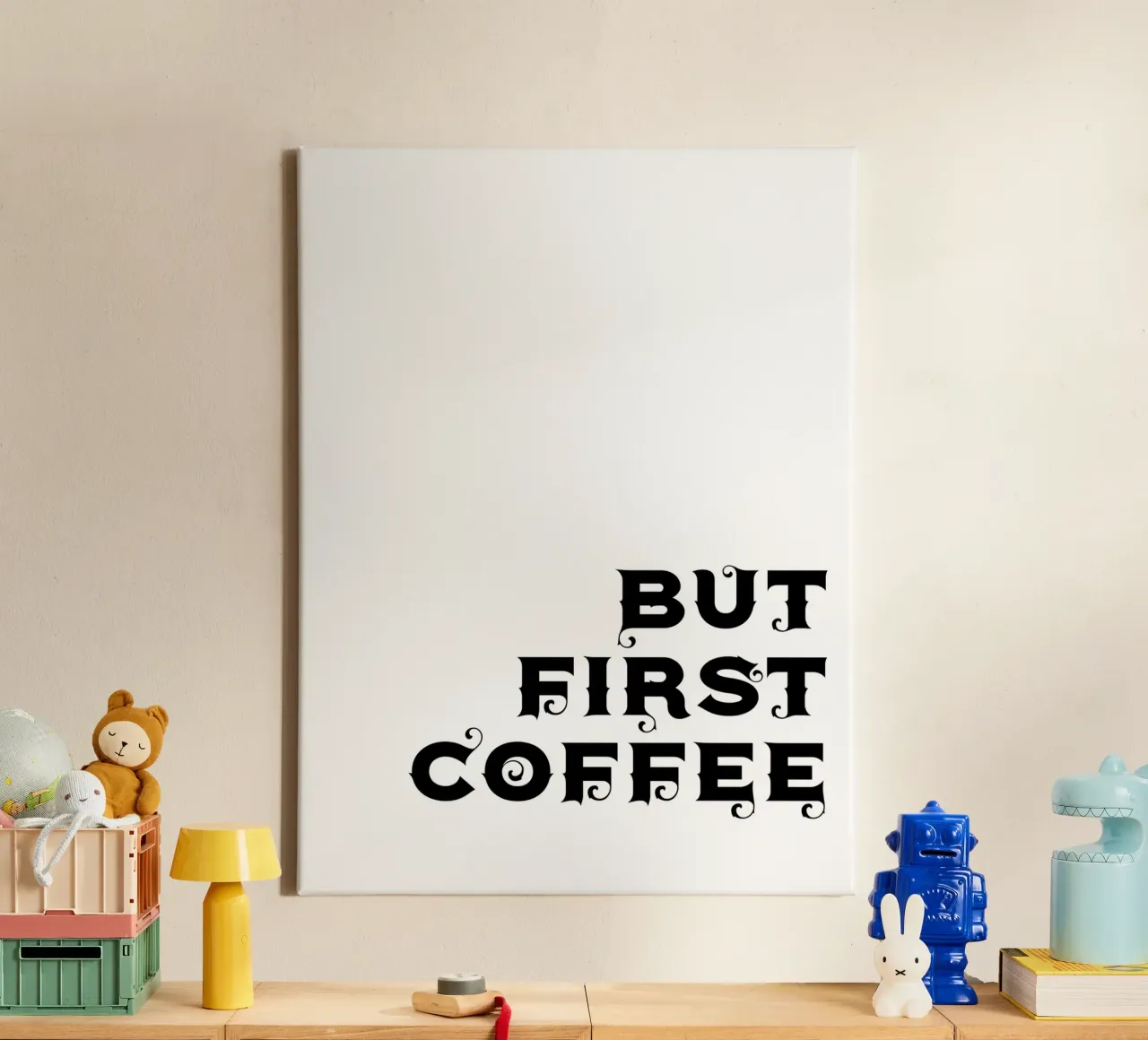 Ma prima il caffè tela con Cornice a cassetta da YV TYPOGRAPHY