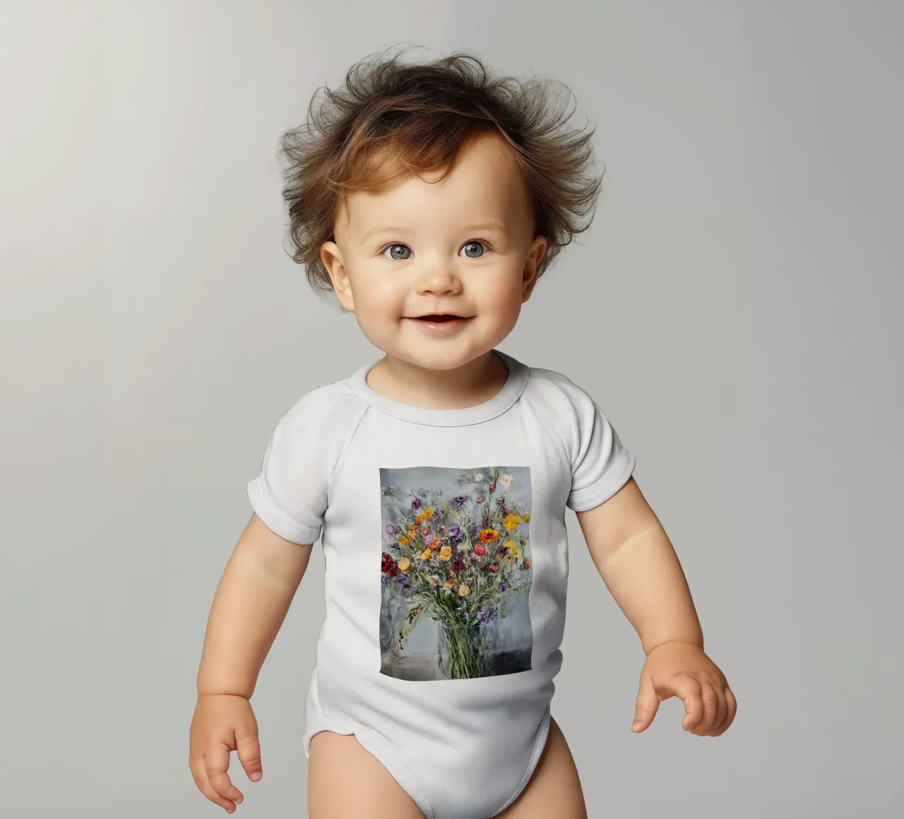 Bouquet di fiori selvatici body neonato maniche corte da Justyna Jaszke JBJart