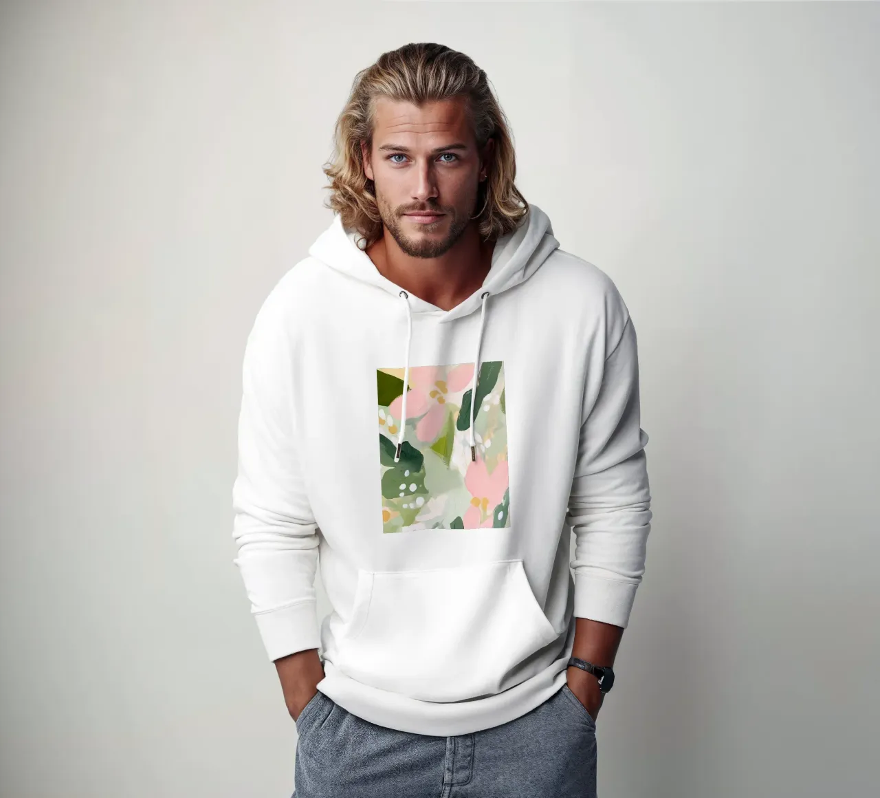 Fiori pastello, rosa e verde felpa con cappuccio da IamHomeStudio