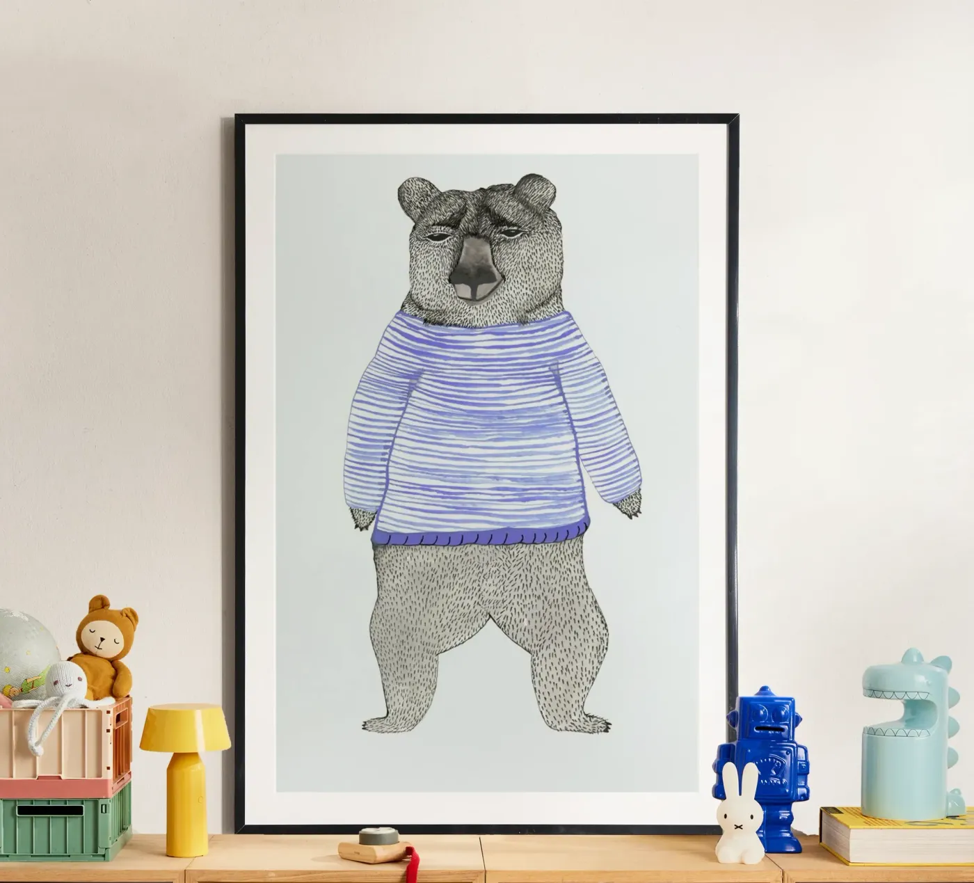 Bear with Stripes poster van Atelier Mave