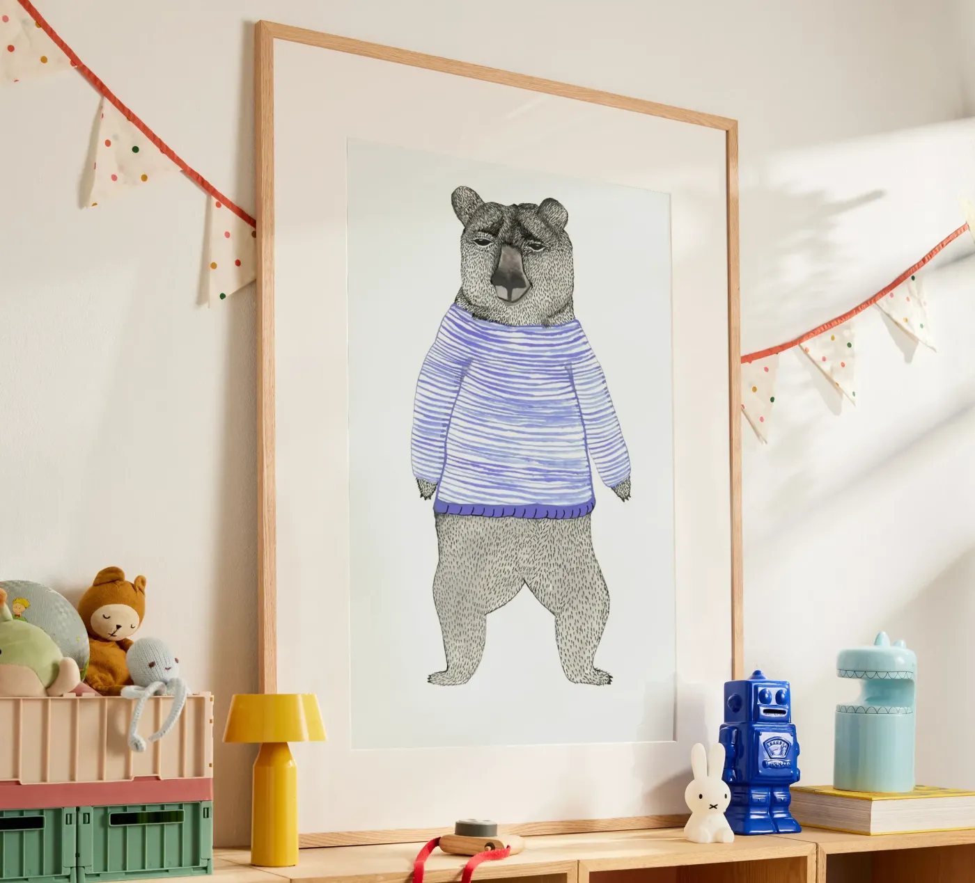 Bear with Stripes poster van Atelier Mave