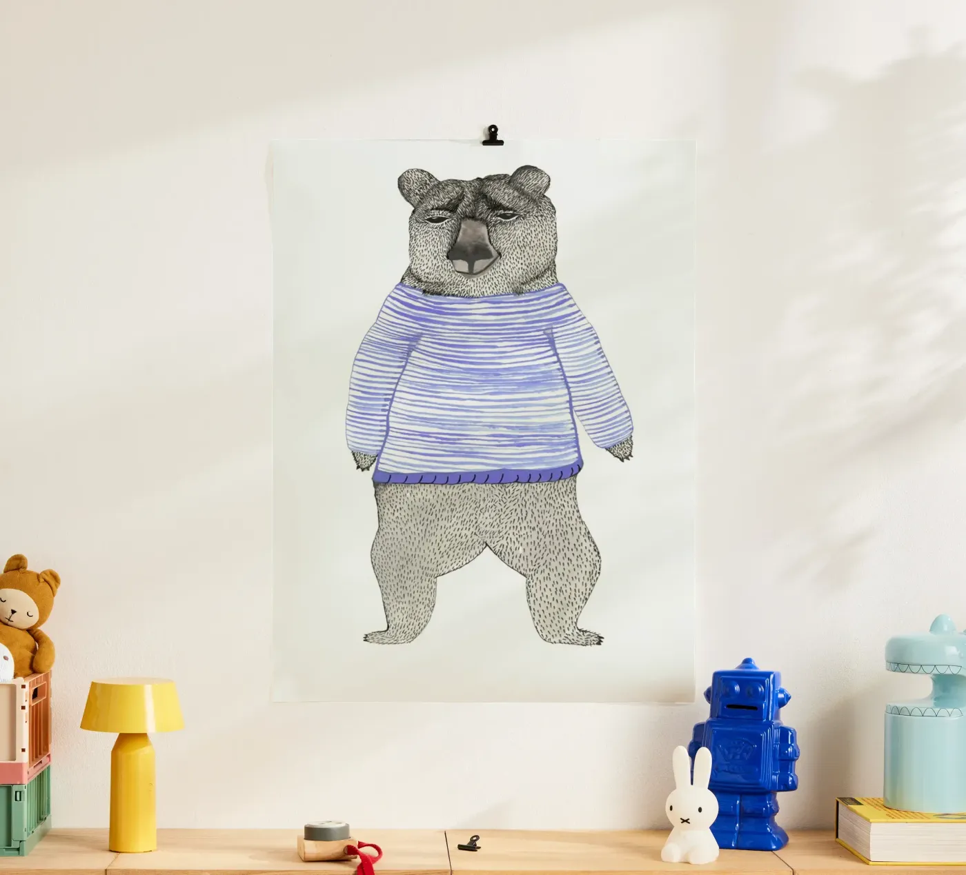 Bear with Stripes poster van Atelier Mave