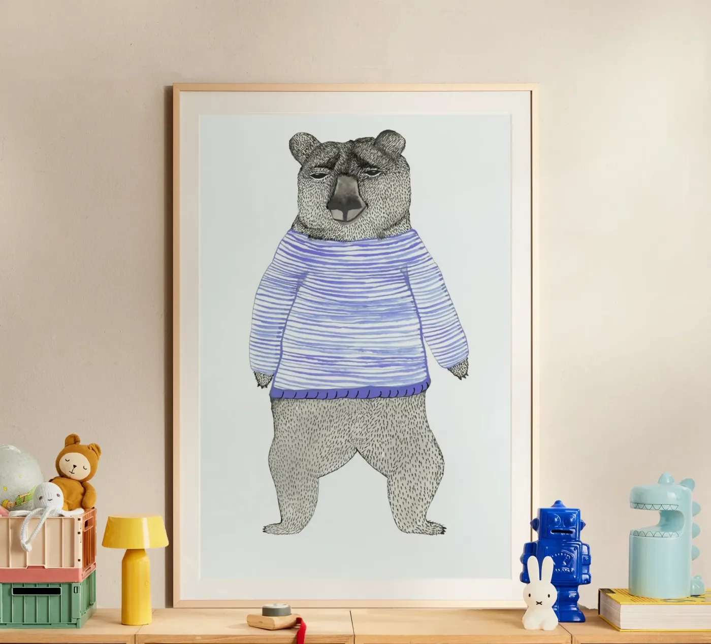 Bear with Stripes poster van Atelier Mave