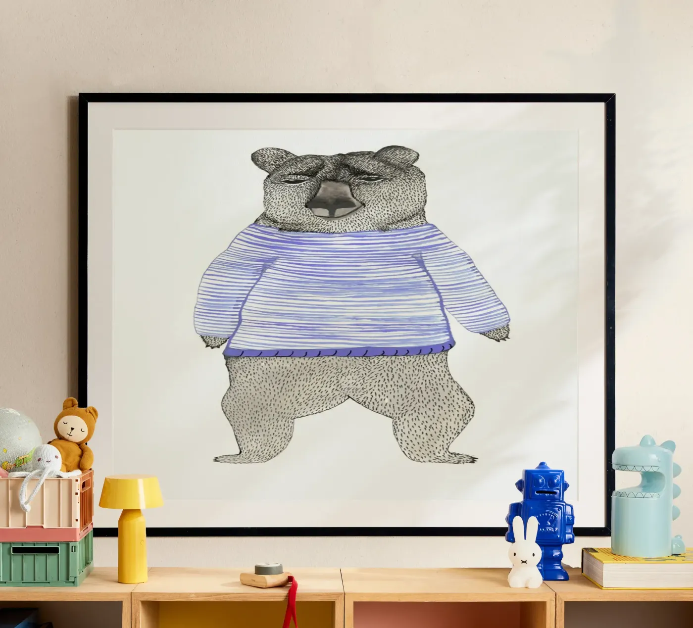 Bear with Stripes poster van Atelier Mave