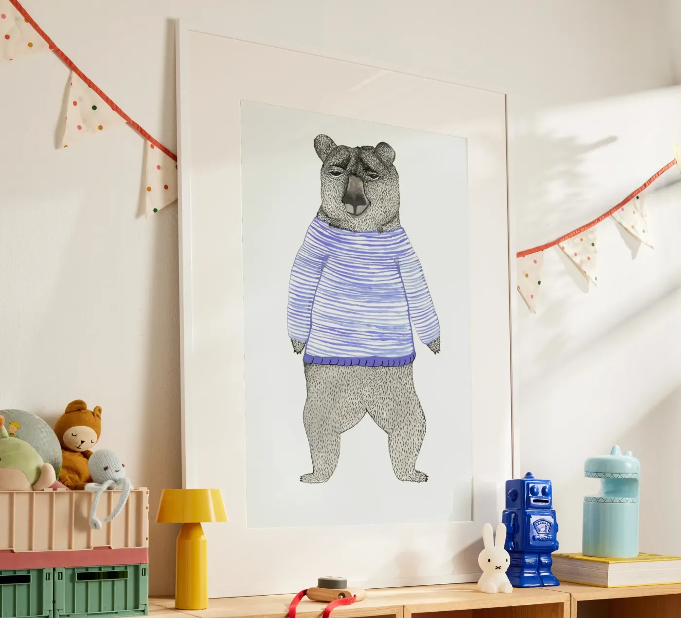 Bear with Stripes poster van Atelier Mave