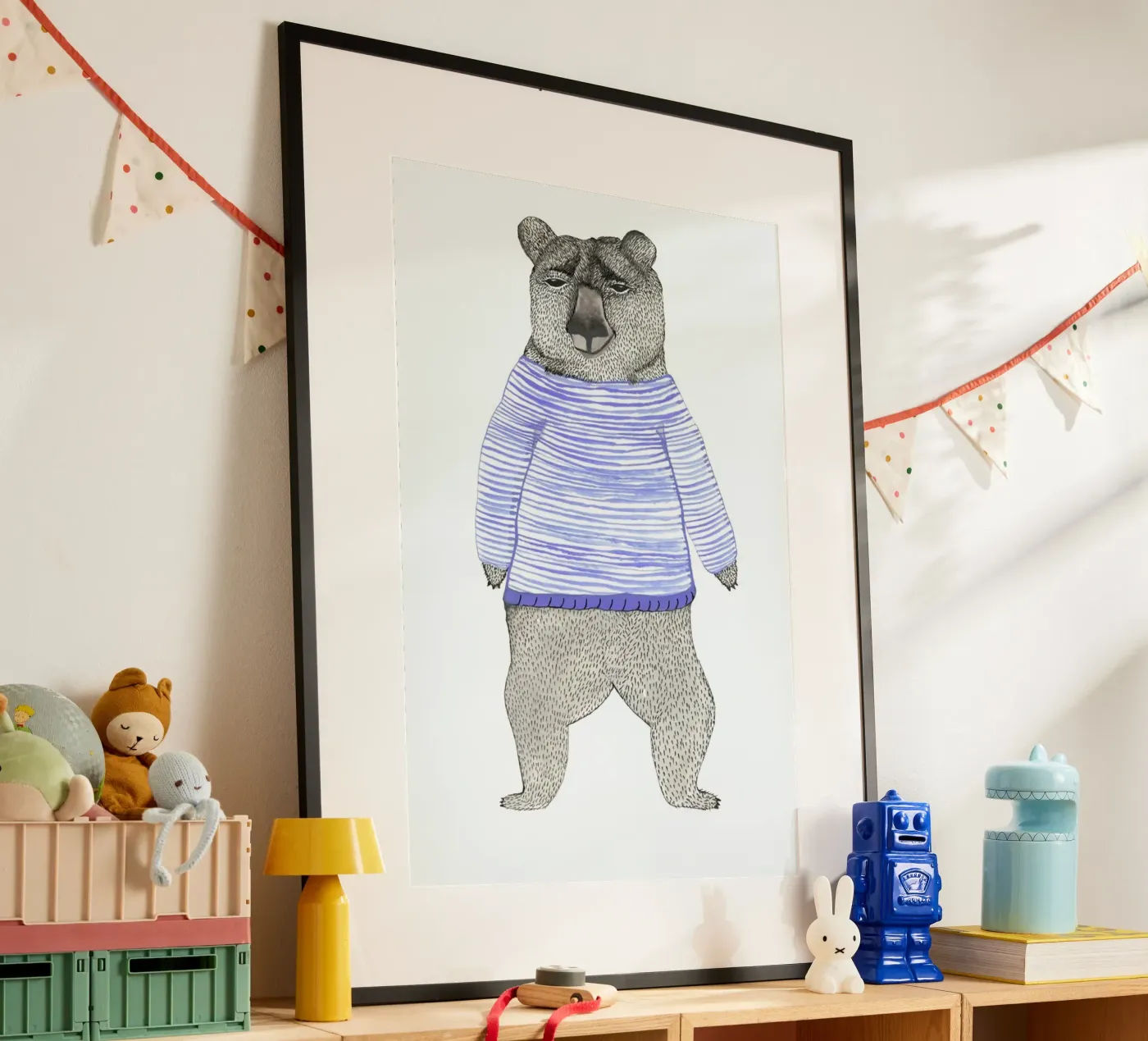 Bear with Stripes poster van Atelier Mave