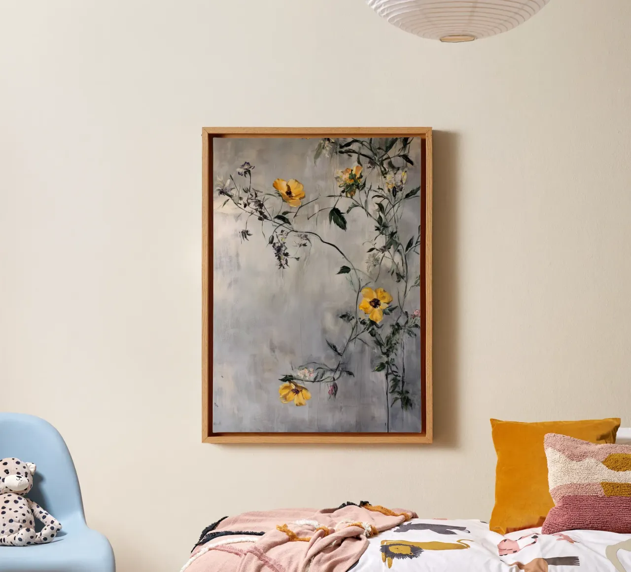Gele bloemen canvas met Baklijst van Justyna Jaszke JBJart