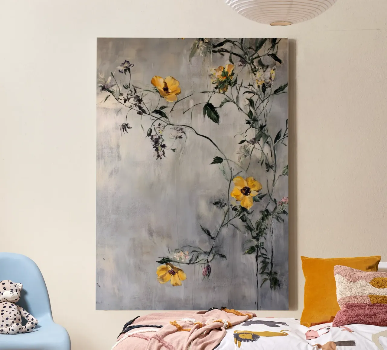 Gele bloemen canvas met Baklijst van Justyna Jaszke JBJart