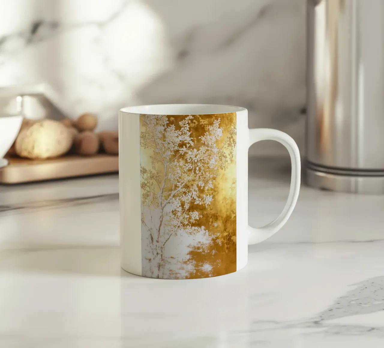 Albero bianco e oro tazza in ceramica da Justyna Jaszke JBJart