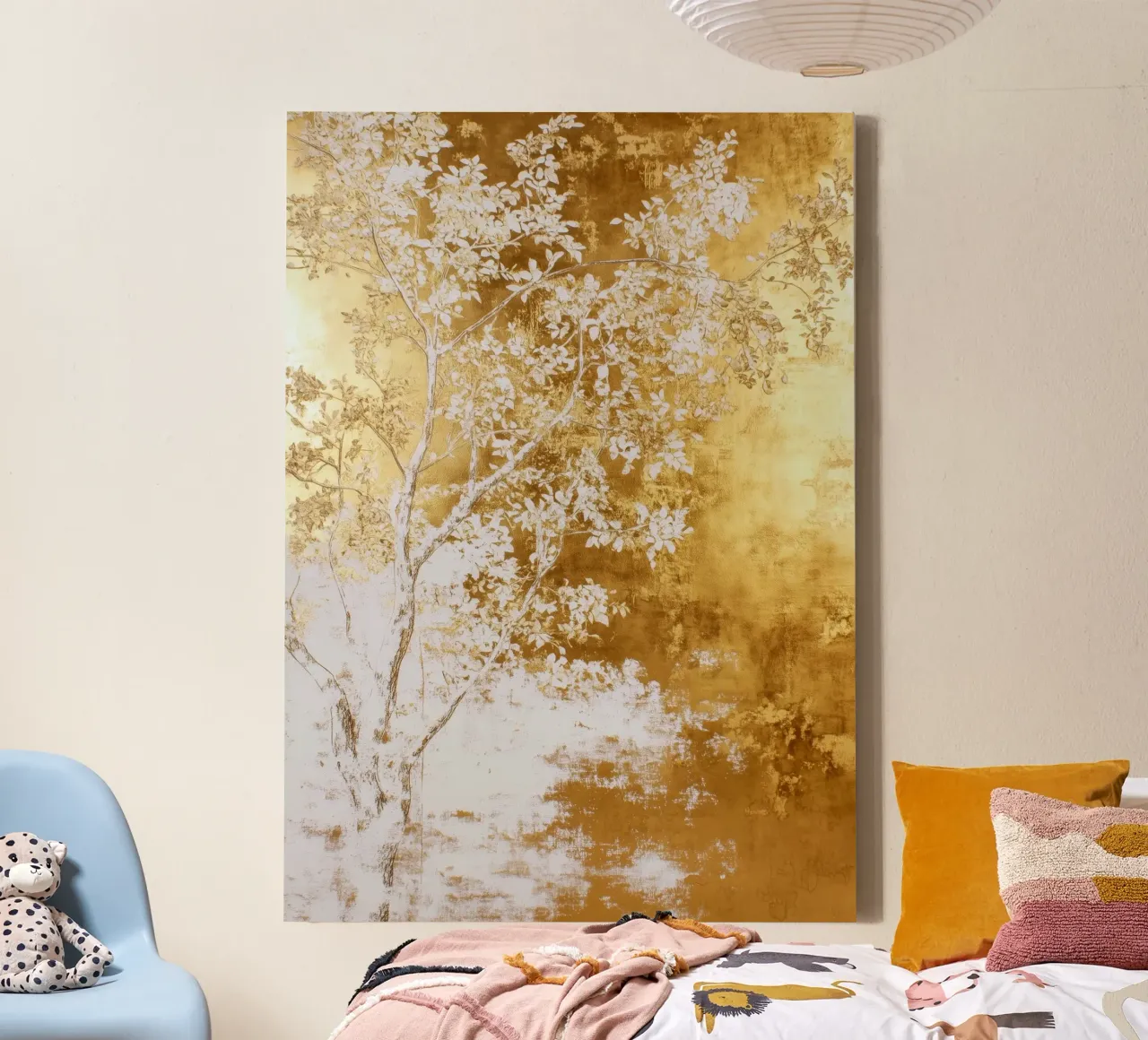 Albero bianco e oro tela con Cornice a cassetta da Justyna Jaszke JBJart