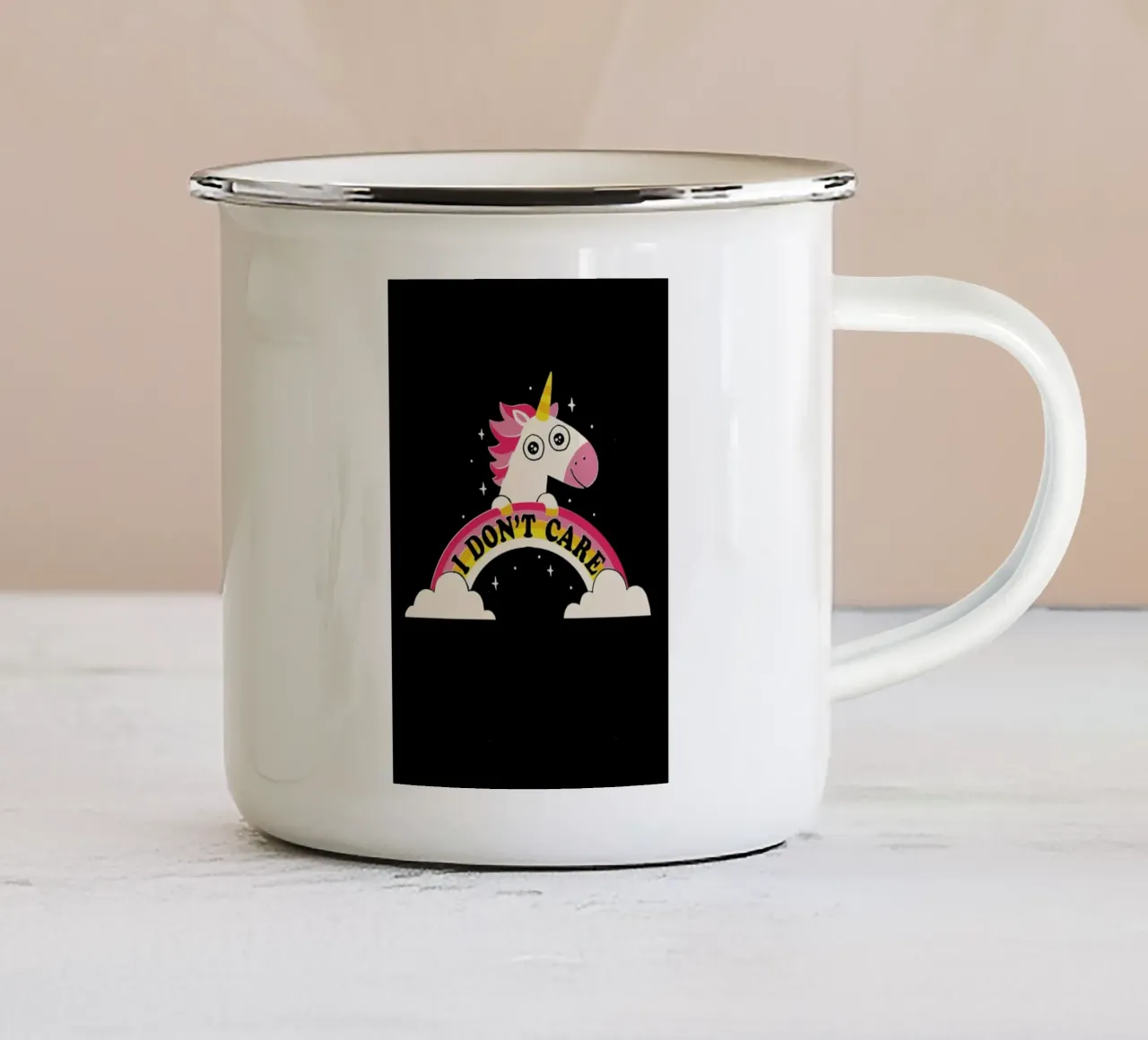 Unicorn Don’t Care tazza in smalto da DinoMike