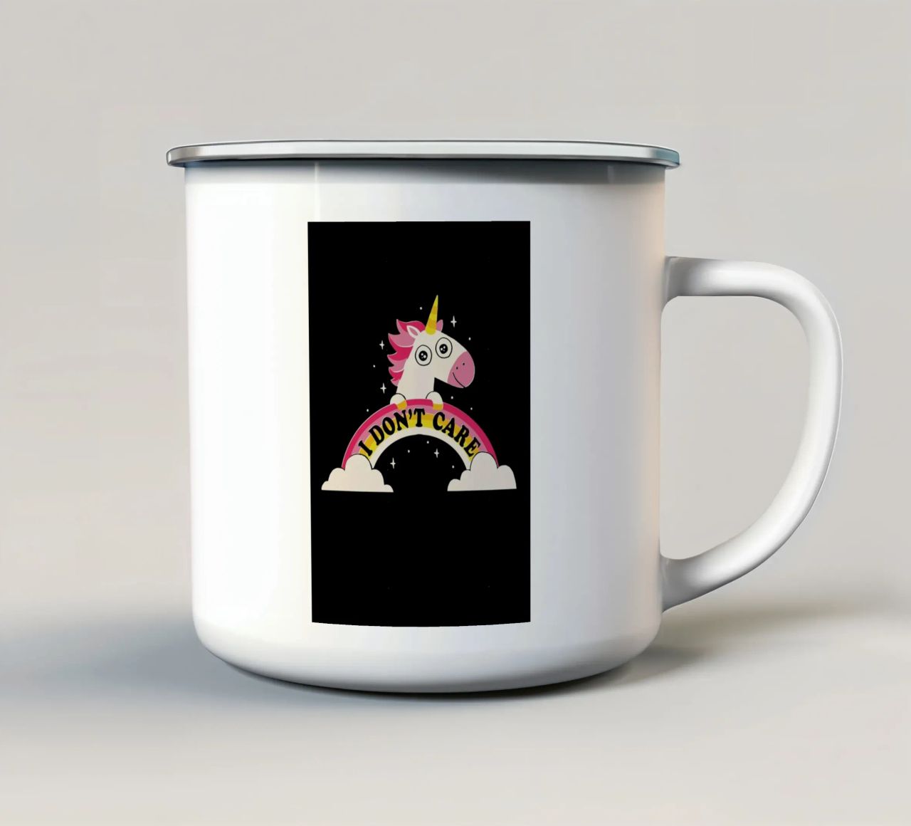 Unicorn Don’t Care tazza in smalto da DinoMike