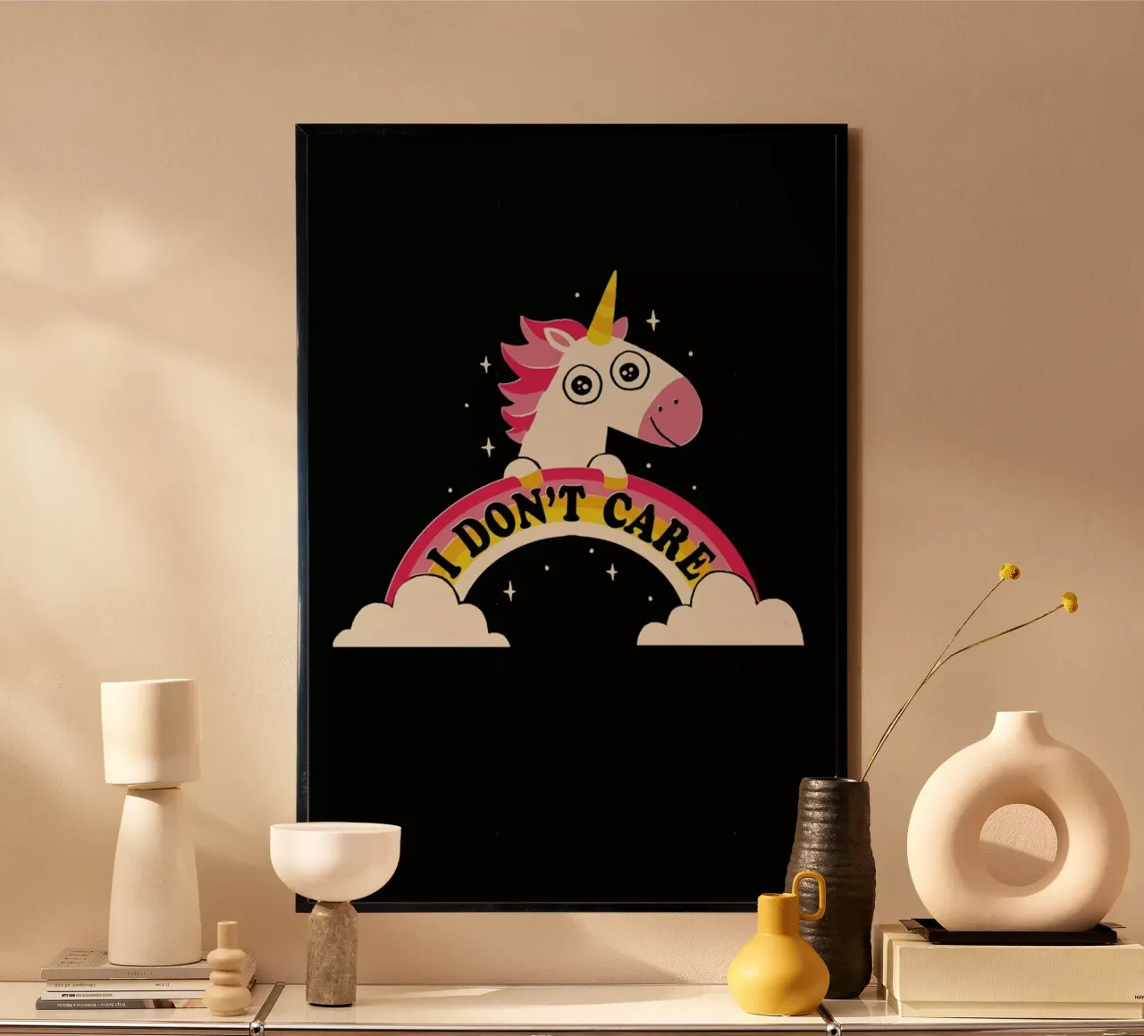 Unicorn Don’t Care poster con telaio in plastica da DinoMike