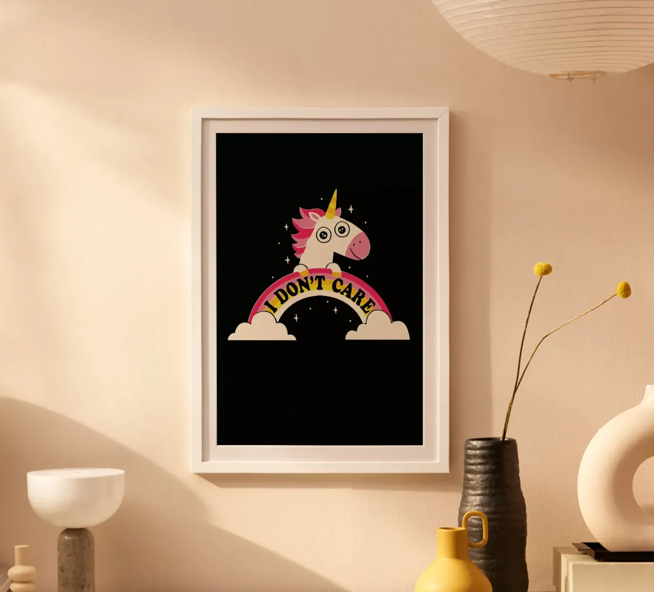 Unicorn Don’t Care poster con telaio in plastica da DinoMike