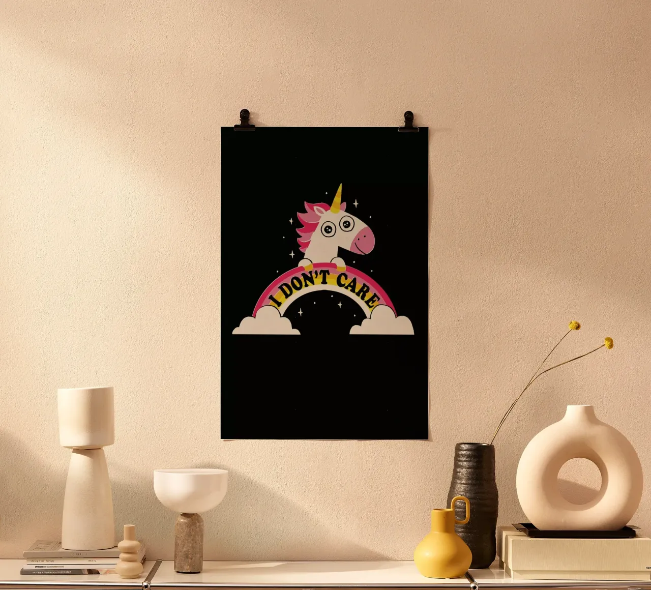 Unicorn Don’t Care poster con telaio in plastica da DinoMike