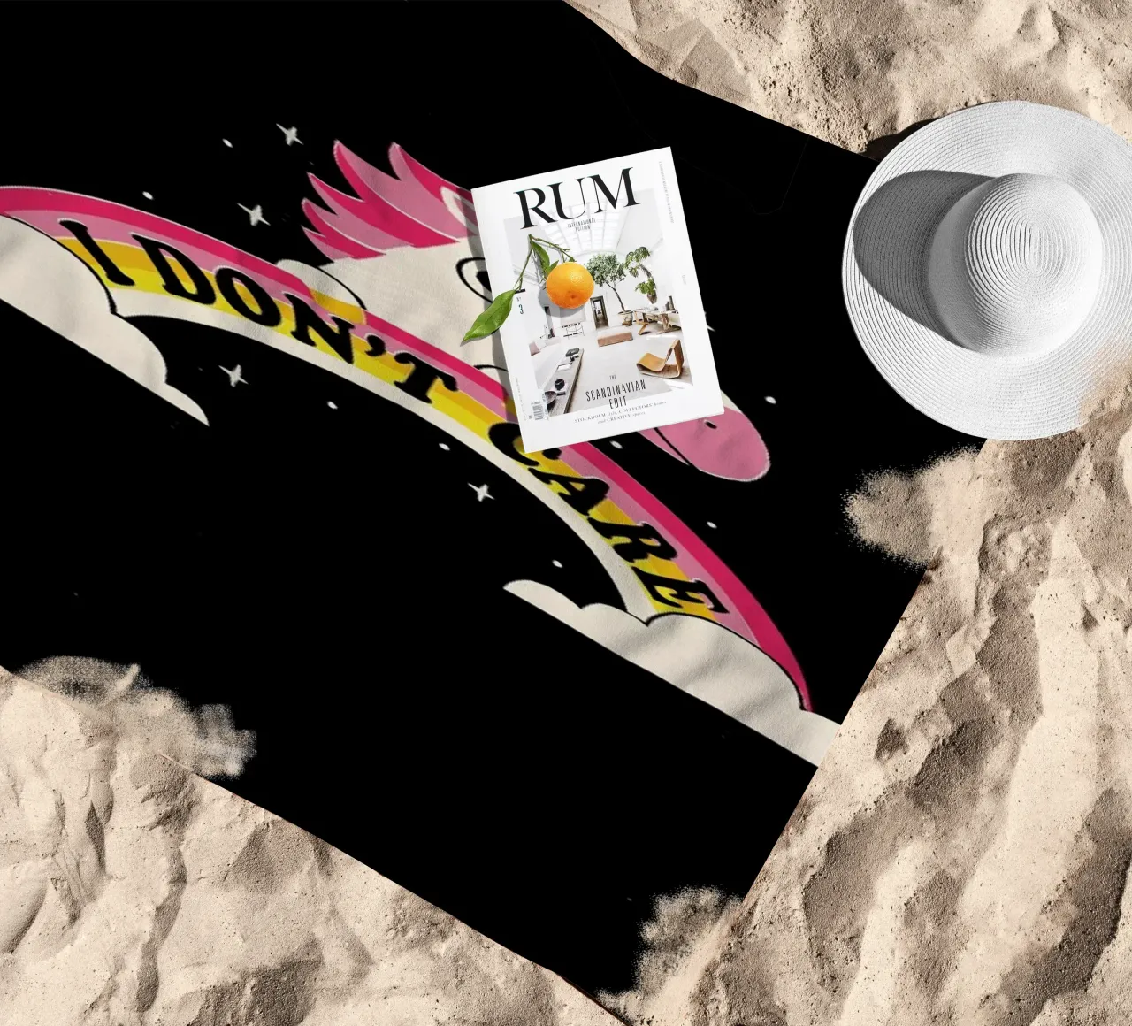 Unicorn Don’t Care beach towel by DinoMike