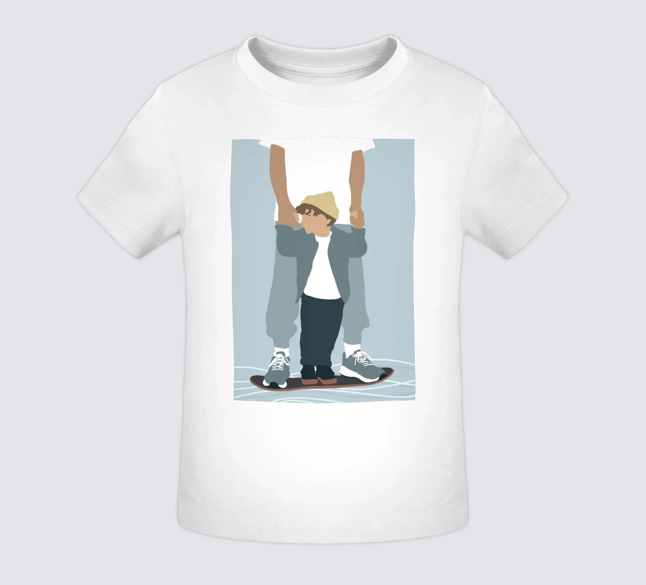Skate & Surf - Illustrazione minimalista padre-figlio maglietta neonato da Tine Taler