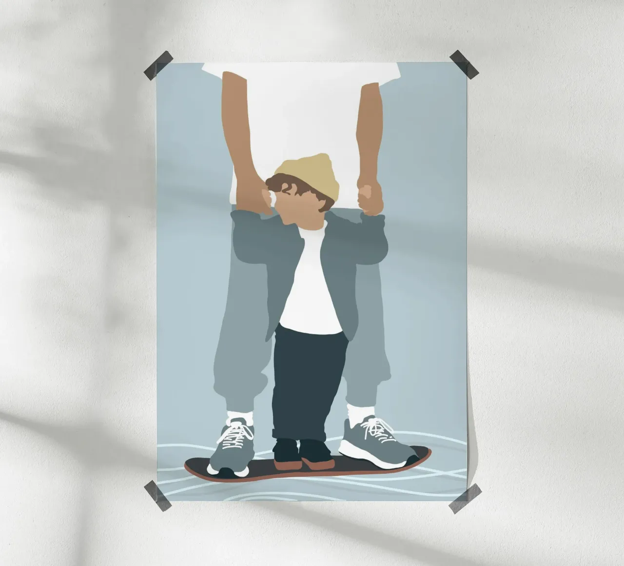 Skate & Surf - Minimalistische vader-zoon illustratie hahnemühle van Tine Taler