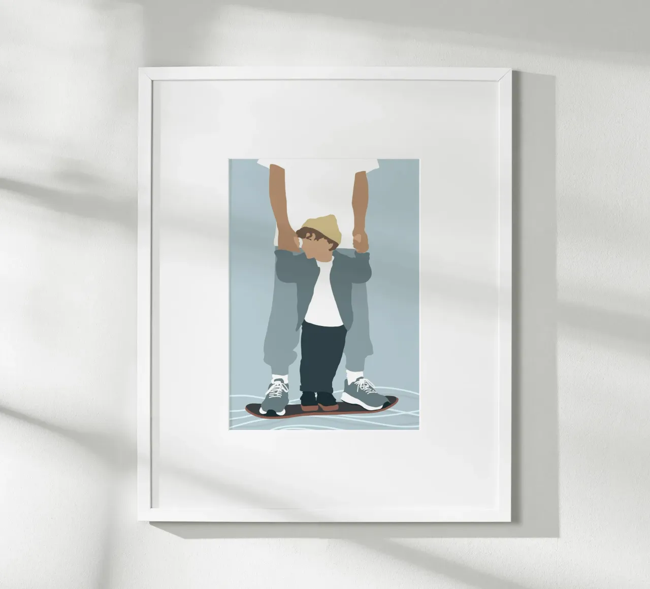 Skate & Surf - Minimalistische vader-zoon illustratie hahnemühle van Tine Taler