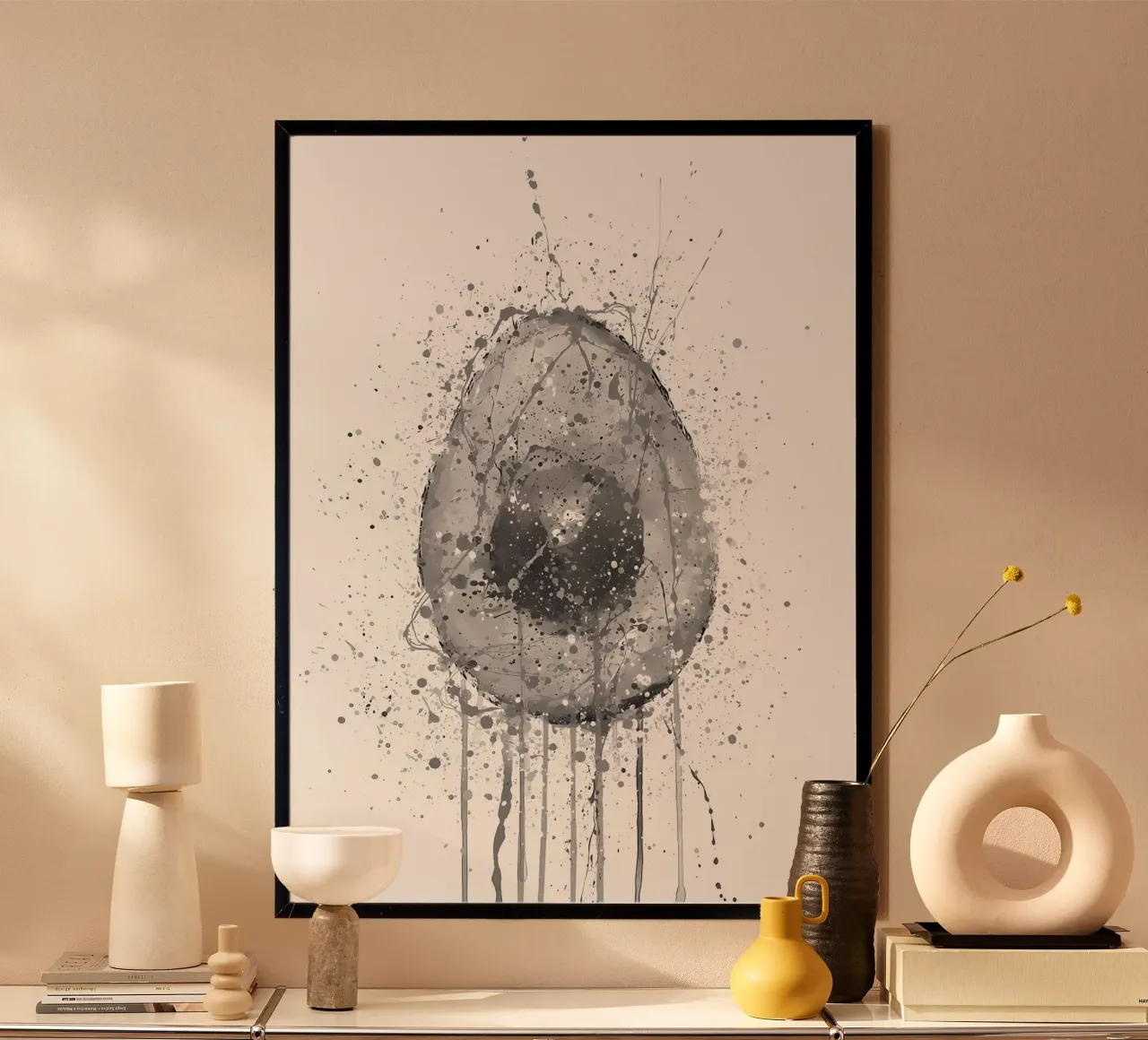 Avocado Grigio Vegetale poster con telaio in legno da Mimi
