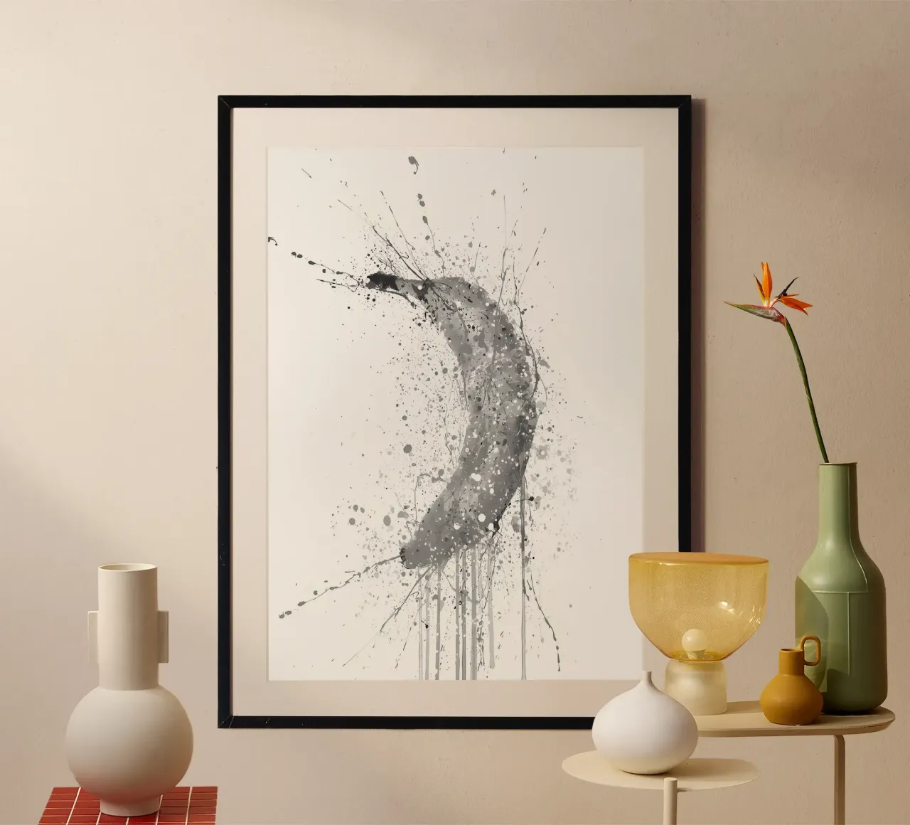 Banana Frutta Grigio poster con telaio in alluminio da Mimi