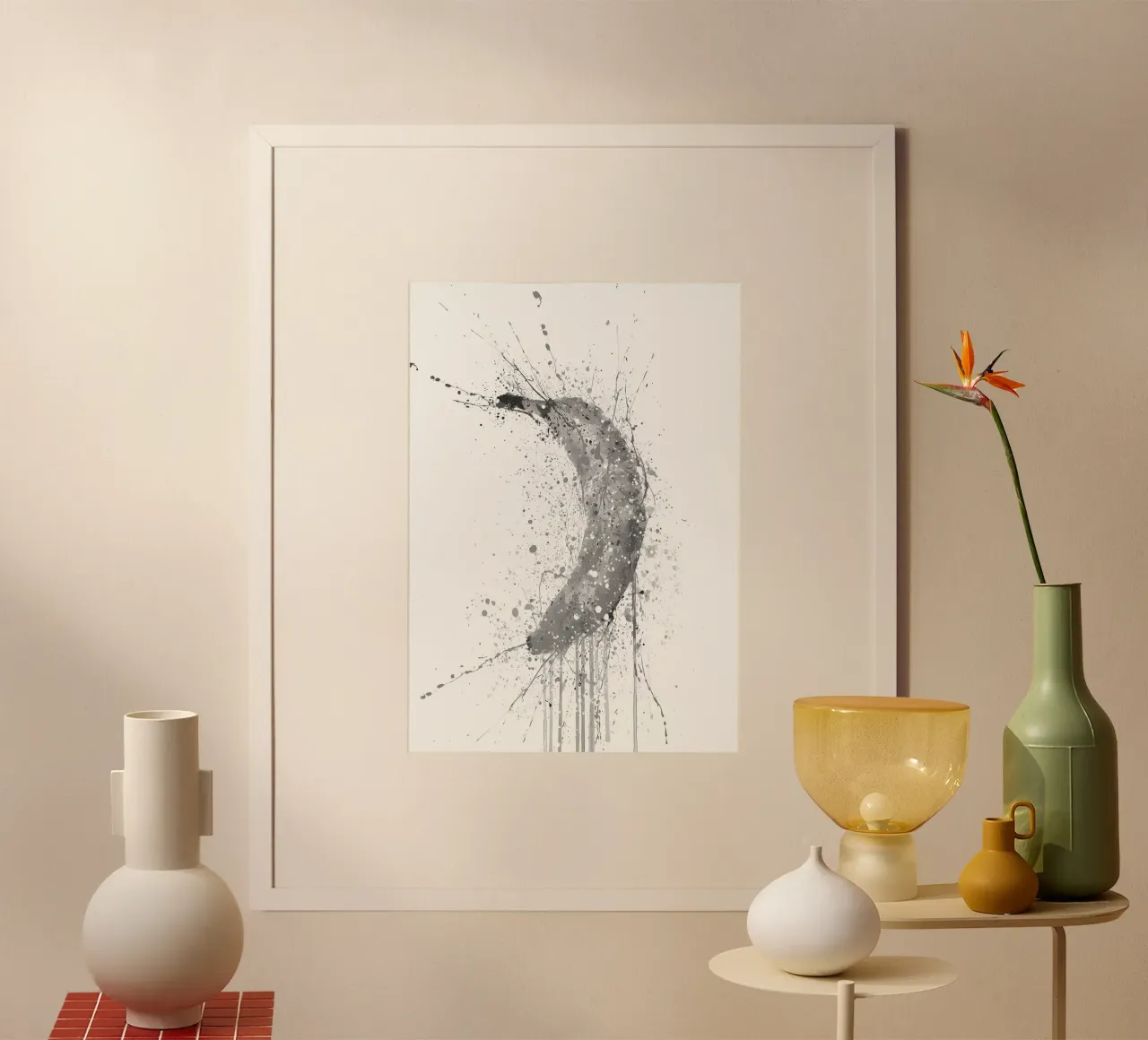 Banana Frutta Grigio poster con telaio in alluminio da Mimi