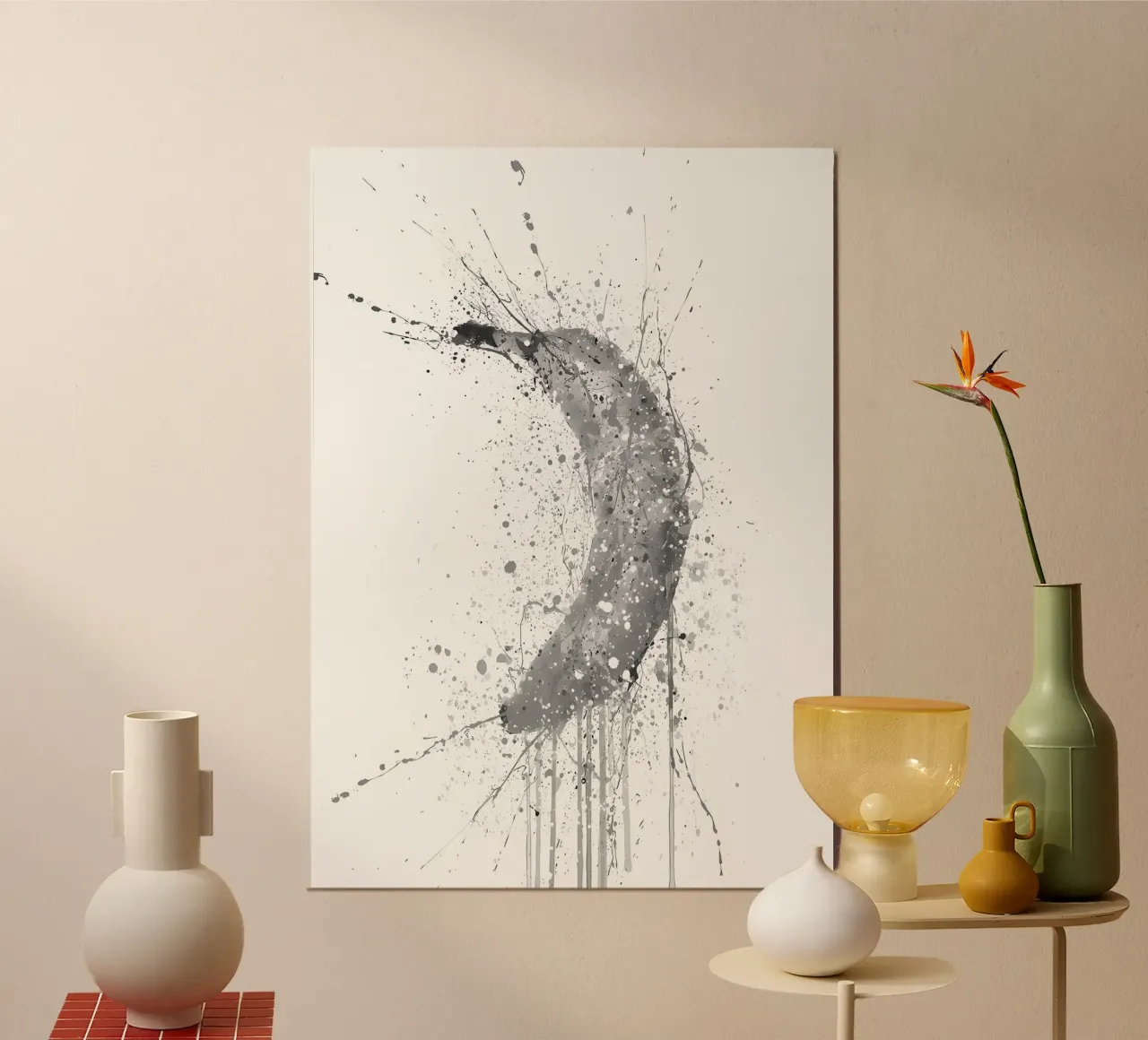 Banana Frutta Grigio poster con telaio in alluminio da Mimi