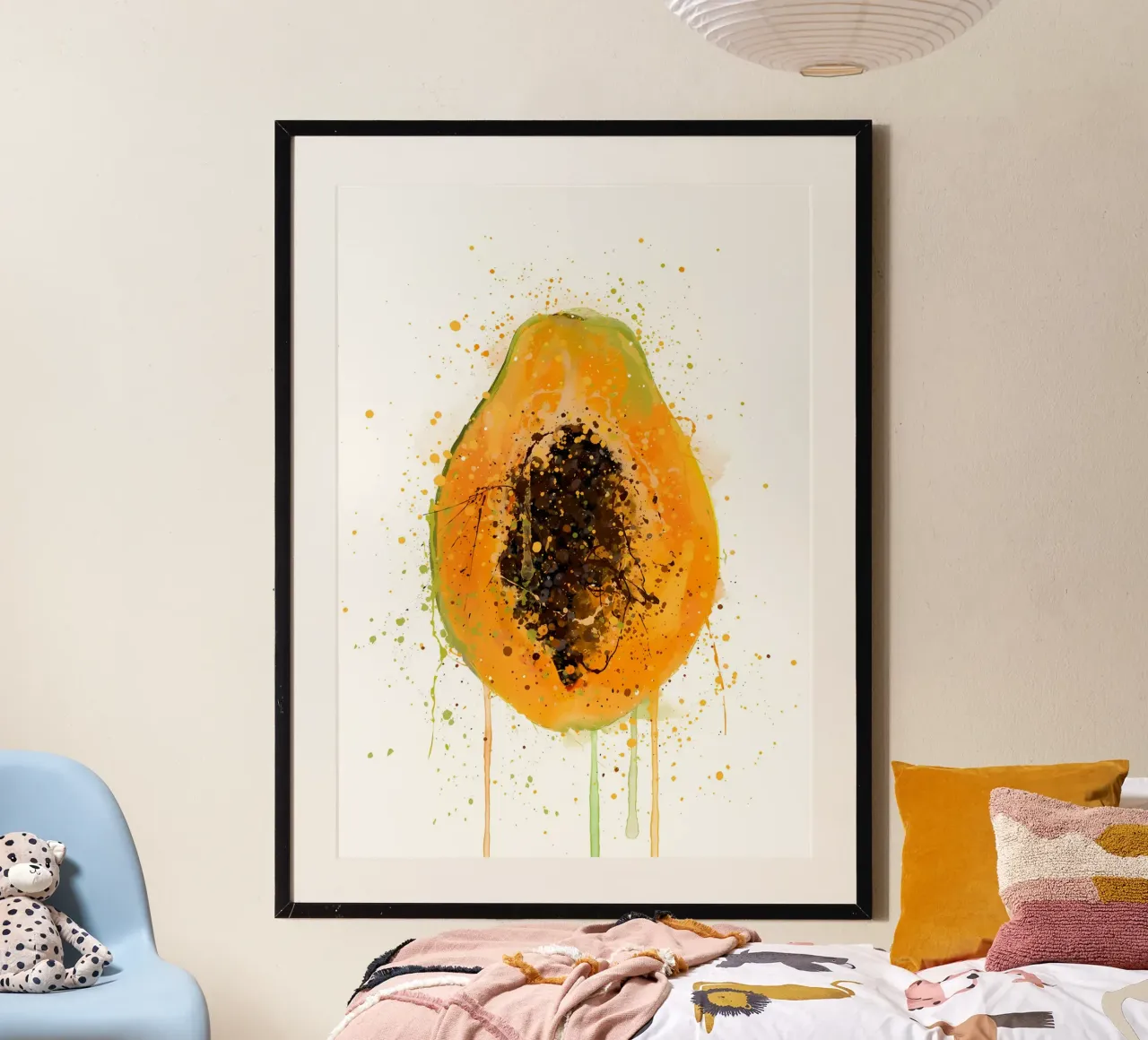 Frutto della papaya poster con telaio in legno da Mimi