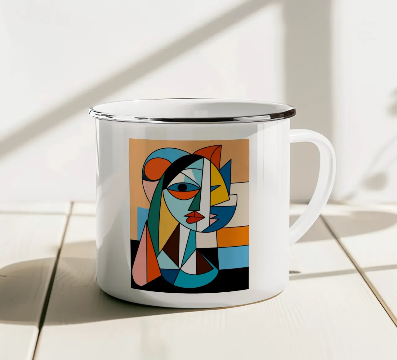 Ritratto di signora in stile cubista tazza in smalto da Little Dean