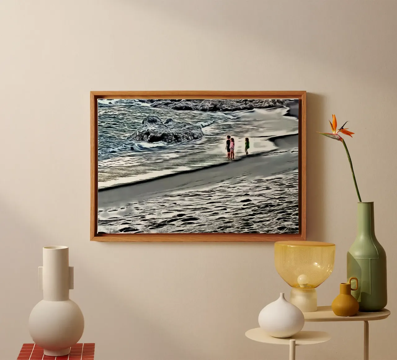 I bambini e il mare tela con Cornice a cassetta da Massimo Frascogna
