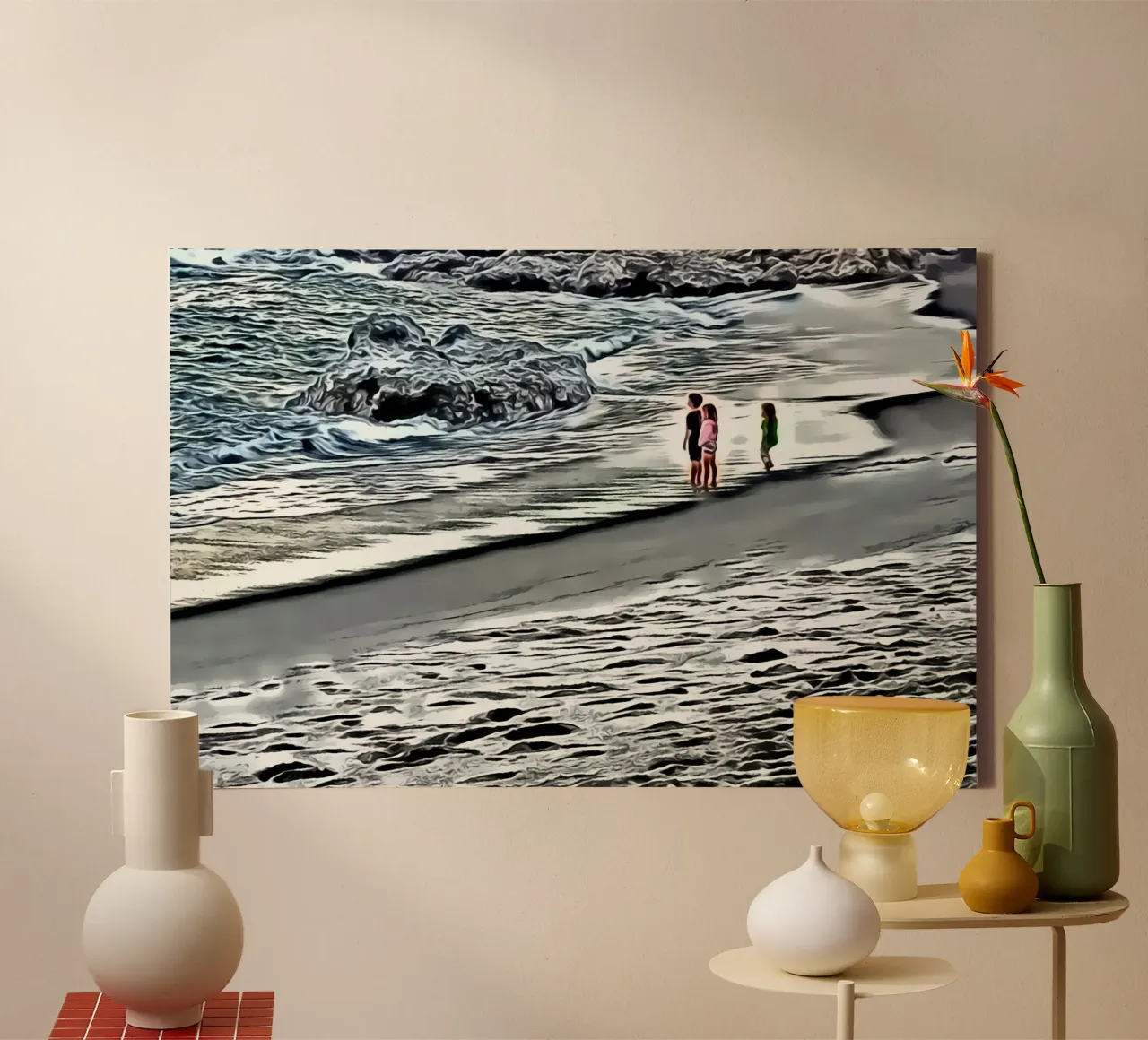 I bambini e il mare tela con Cornice a cassetta da Massimo Frascogna