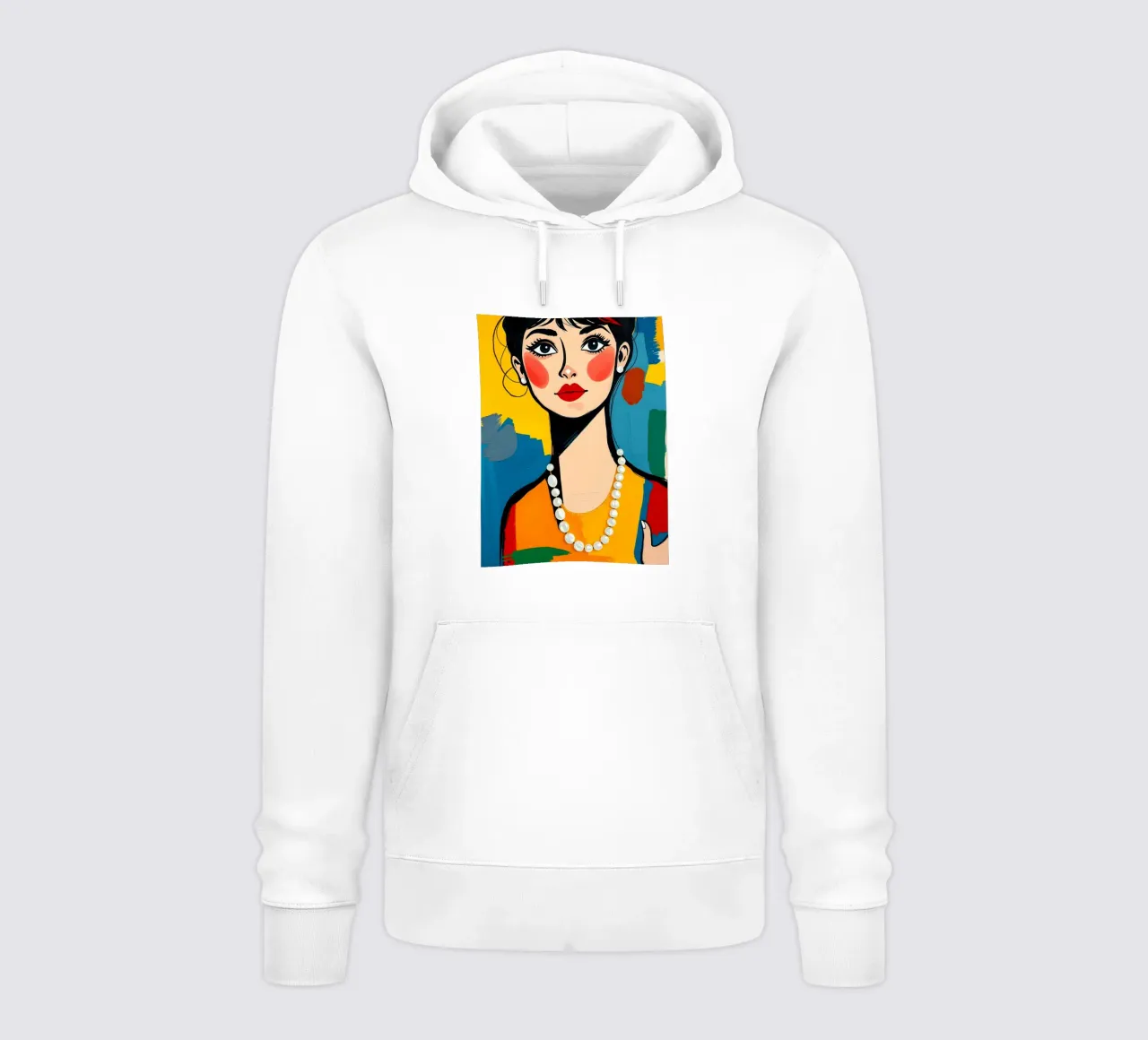 Audrey Hepburn con una collana di perle felpa con cappuccio da ARTOMATIC
