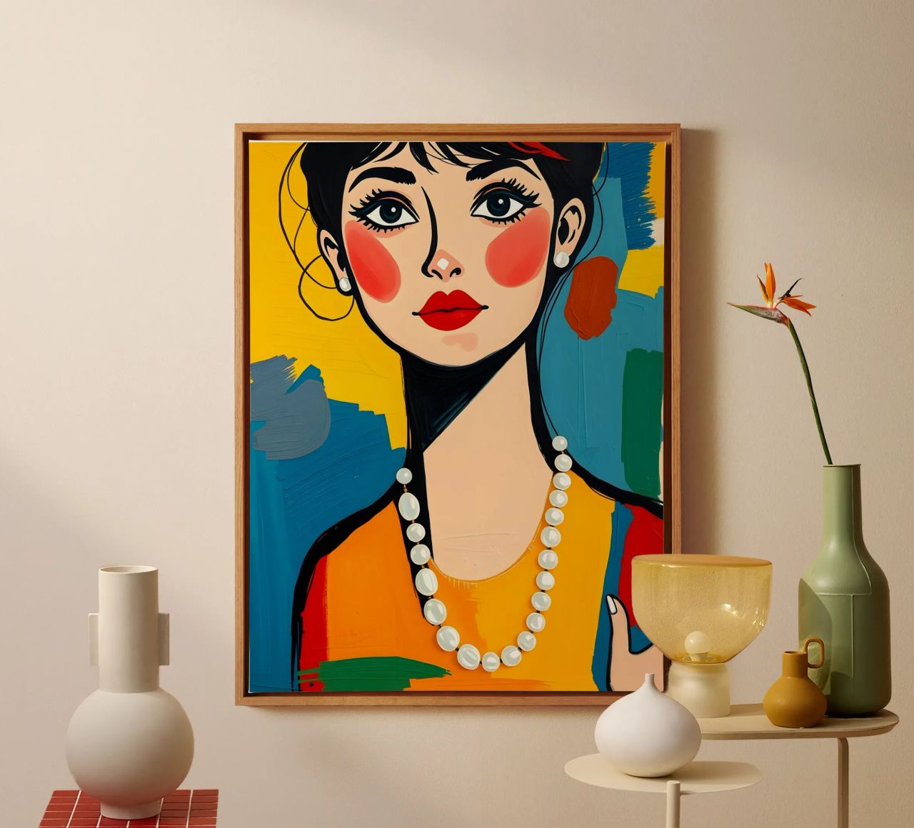 Audrey Hepburn trägt eine Perlenkette Leinwand von ARTOMATIC