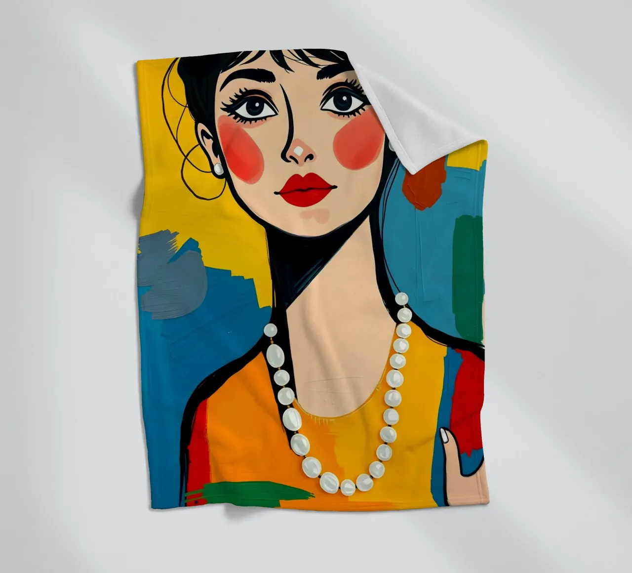 Audrey Hepburn con una collana di perle coperta in pile da ARTOMATIC