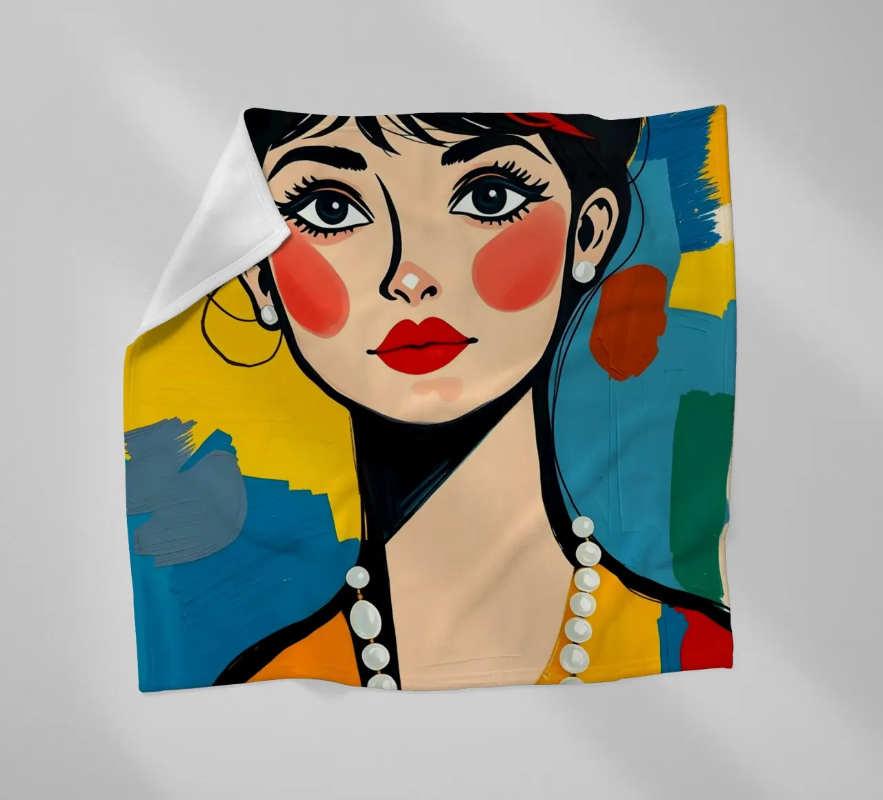 Audrey Hepburn con una collana di perle coperta in pile da ARTOMATIC